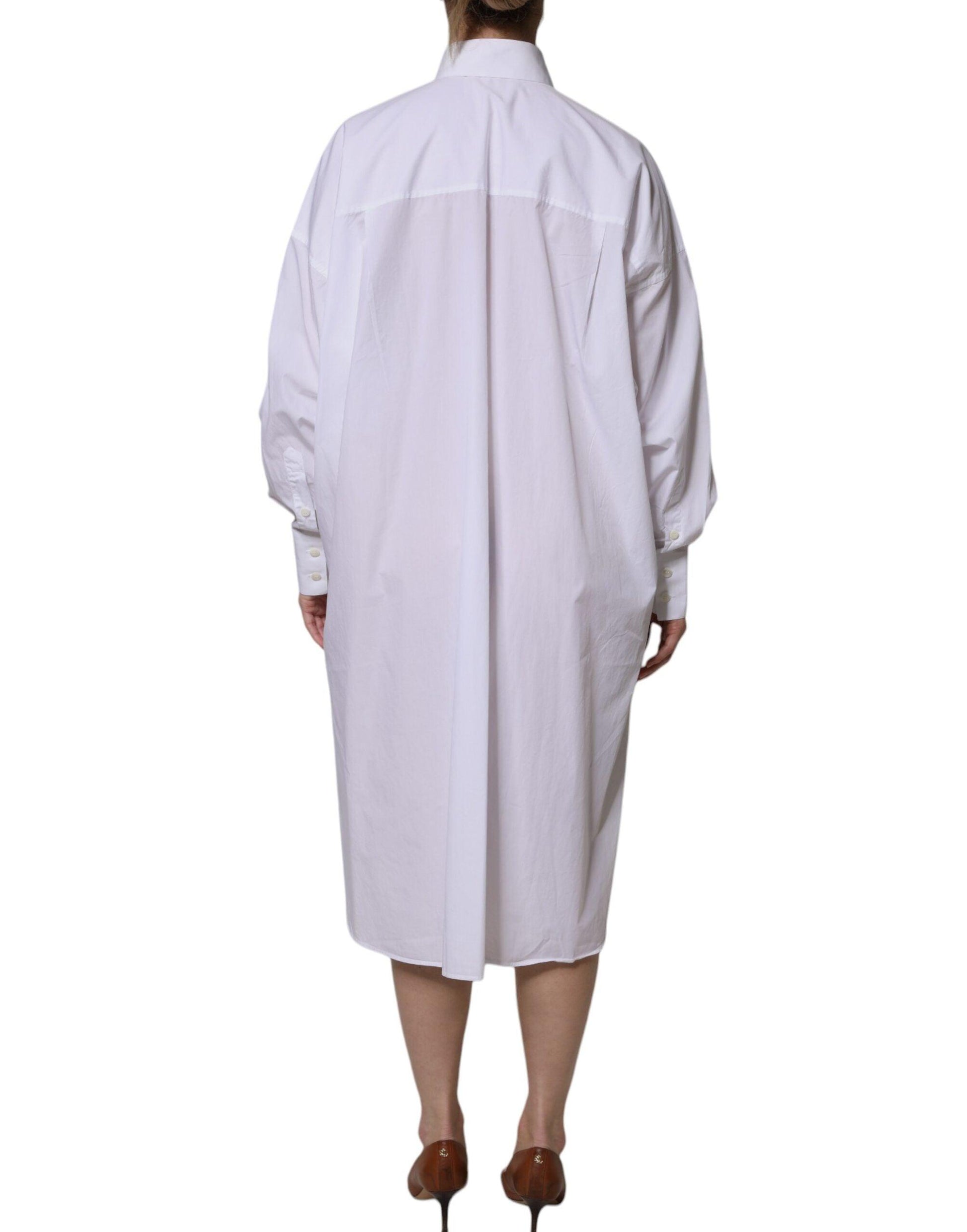 Dolce & Gabbana White Cotton Collared Long Sleeves Shirt Dress - Arichezz.store