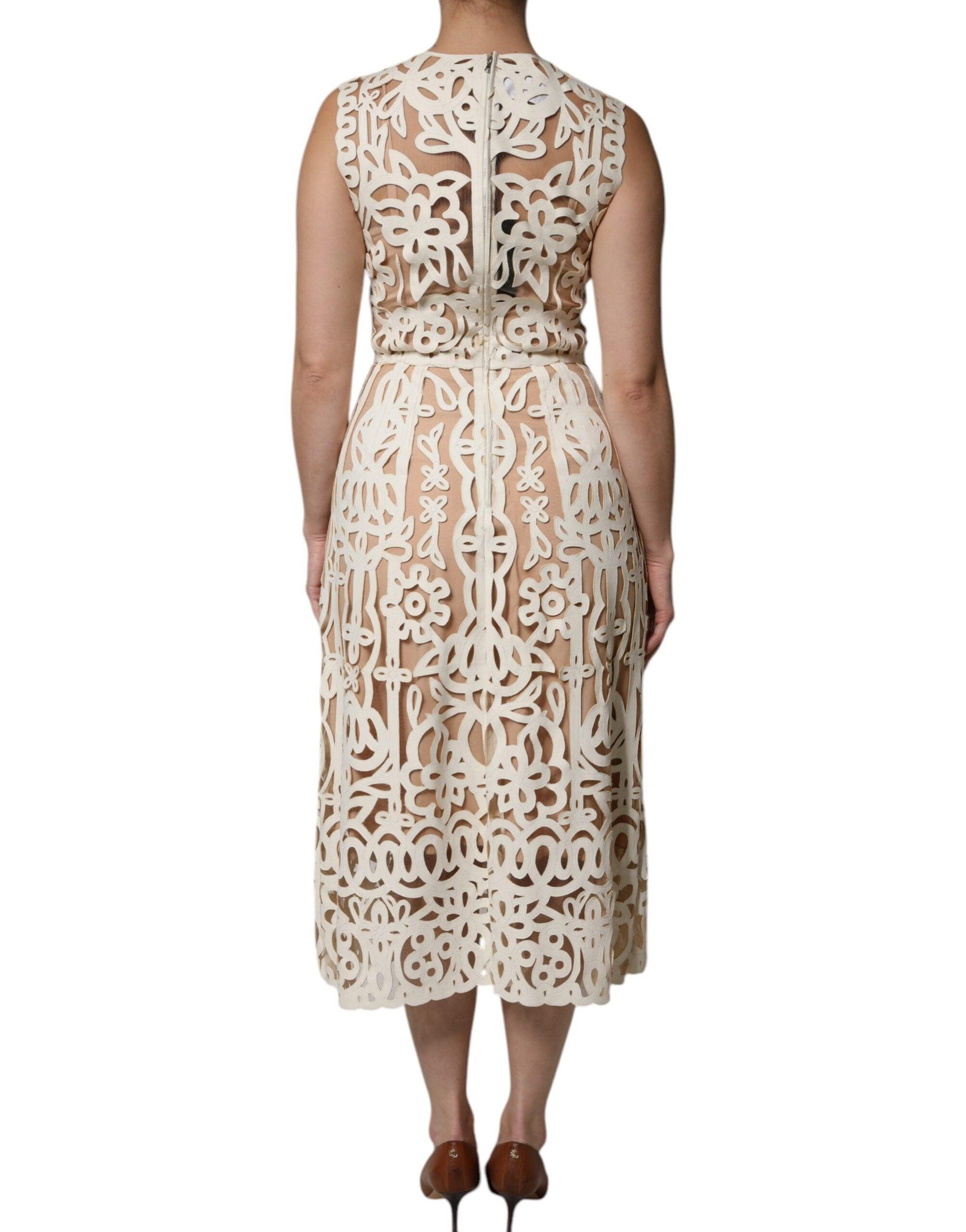 Dolce & Gabbana White Cut Out Leather Sleeveless Midi Dress - Arichezz.store