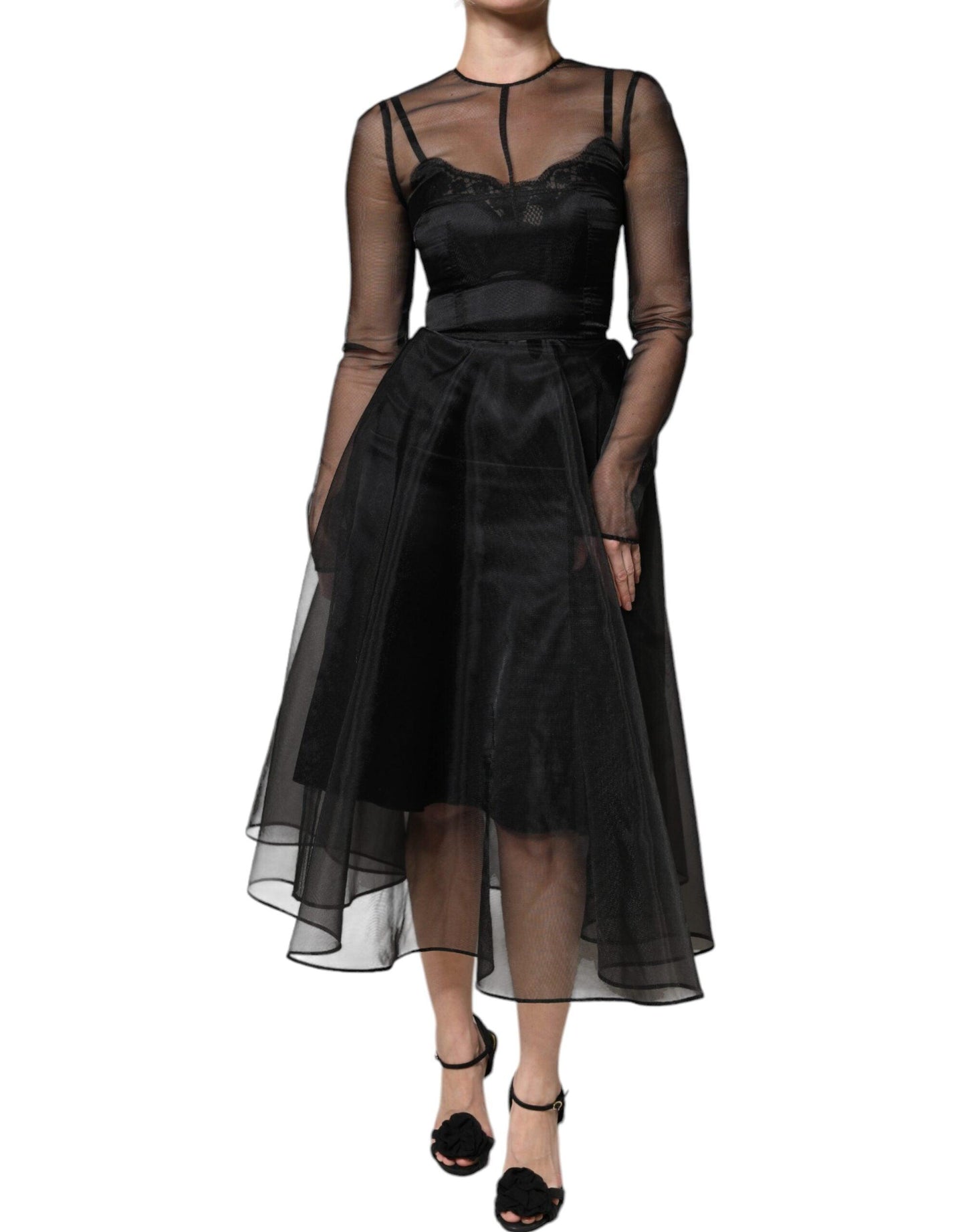 Dolce & Gabbana Black Tulle A-line Midi Cocktail Gown Dress - Arichezz.store