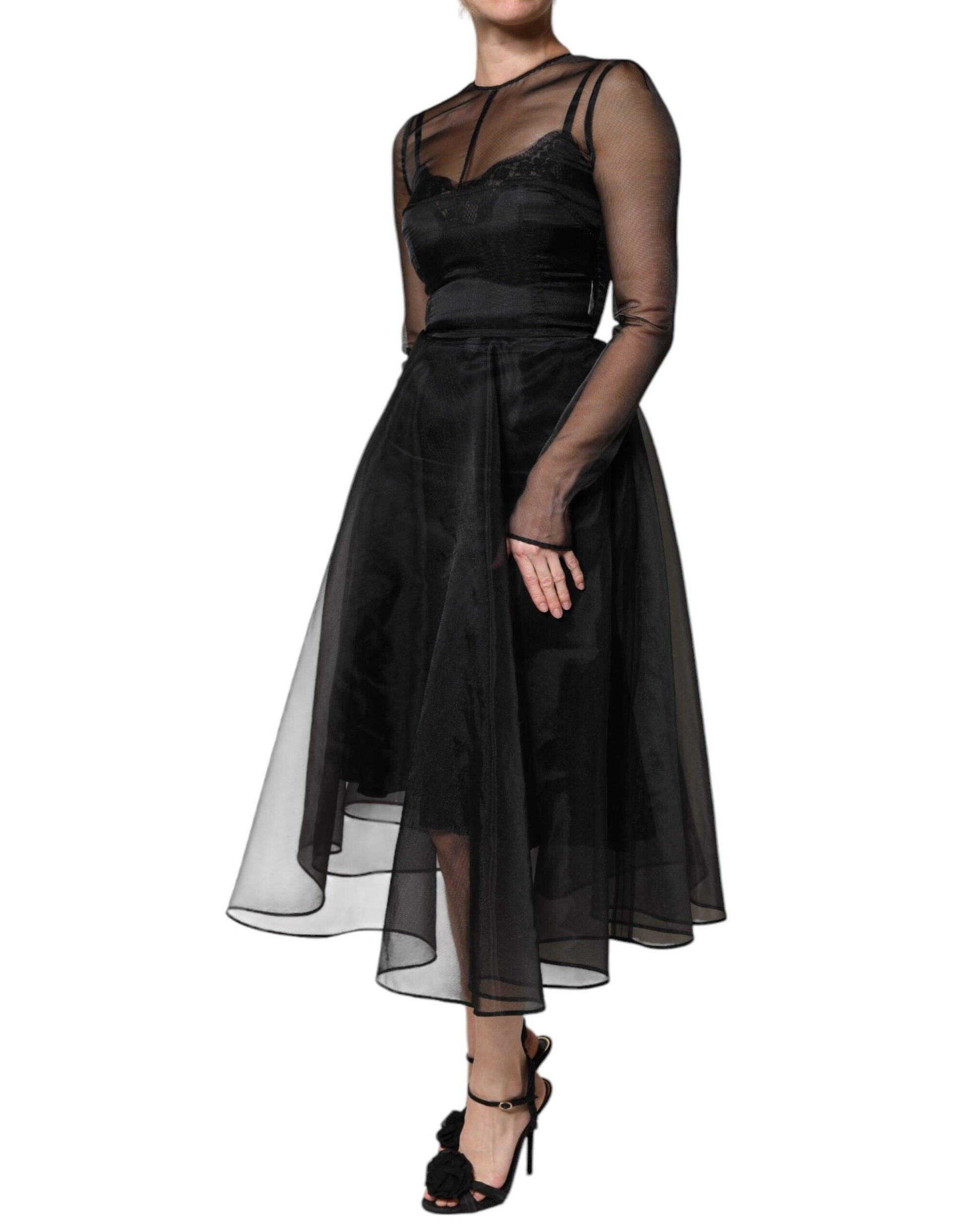 Dolce & Gabbana Black Tulle A-line Midi Cocktail Gown Dress - Arichezz.store