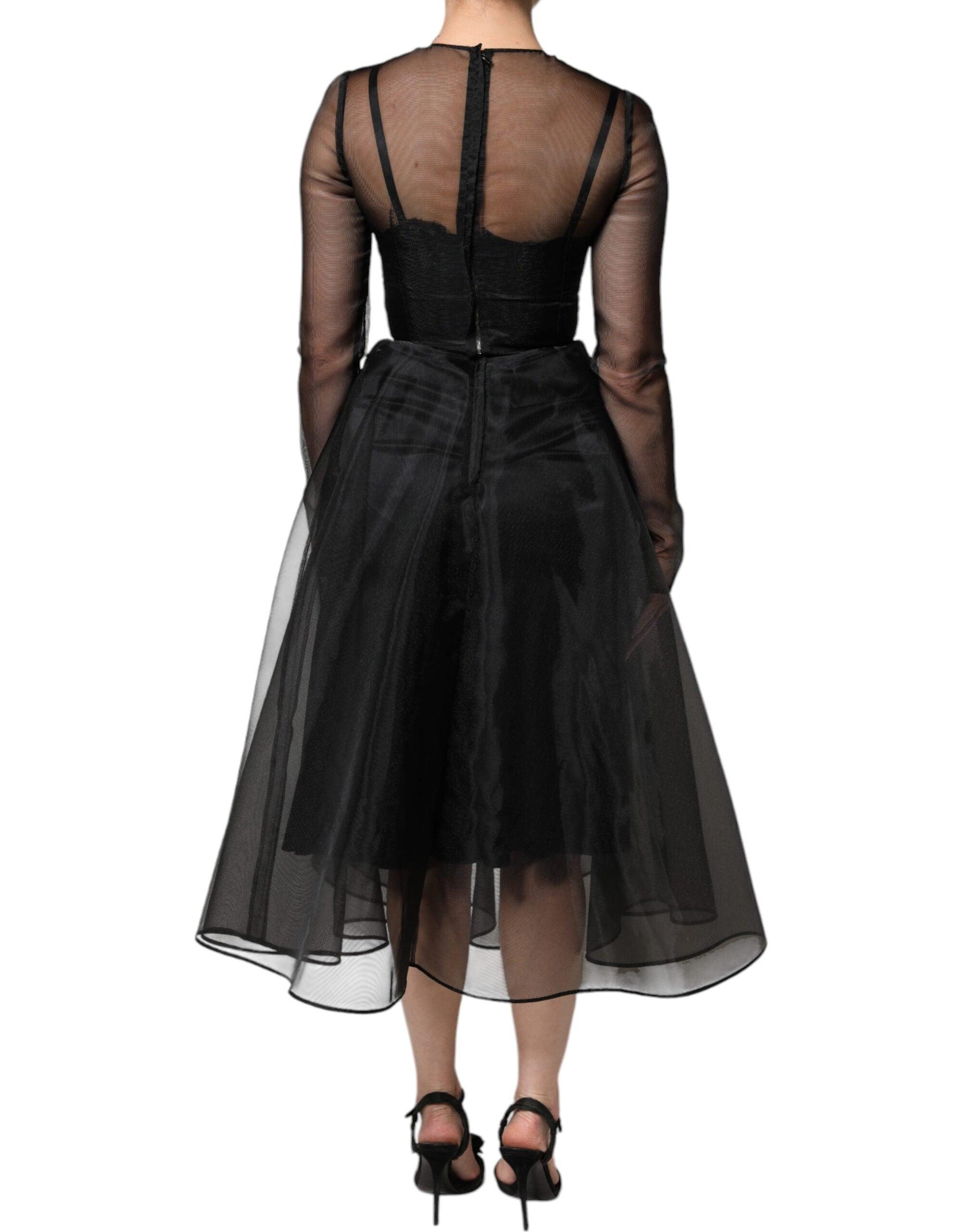 Dolce & Gabbana Black Tulle A-line Midi Cocktail Gown Dress - Arichezz.store