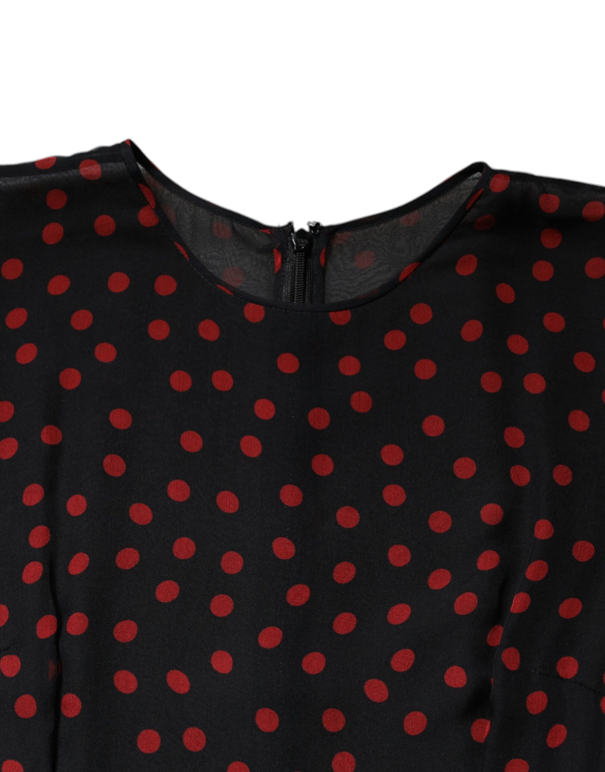 Dolce & Gabbana Black Red Polka Dot Silk Layered Midi Dress - Arichezz.store