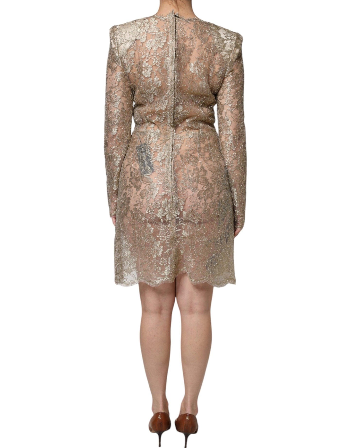 Dolce & Gabbana Gold Floral Lace A-line Sheath Mini Dress - Arichezz.store