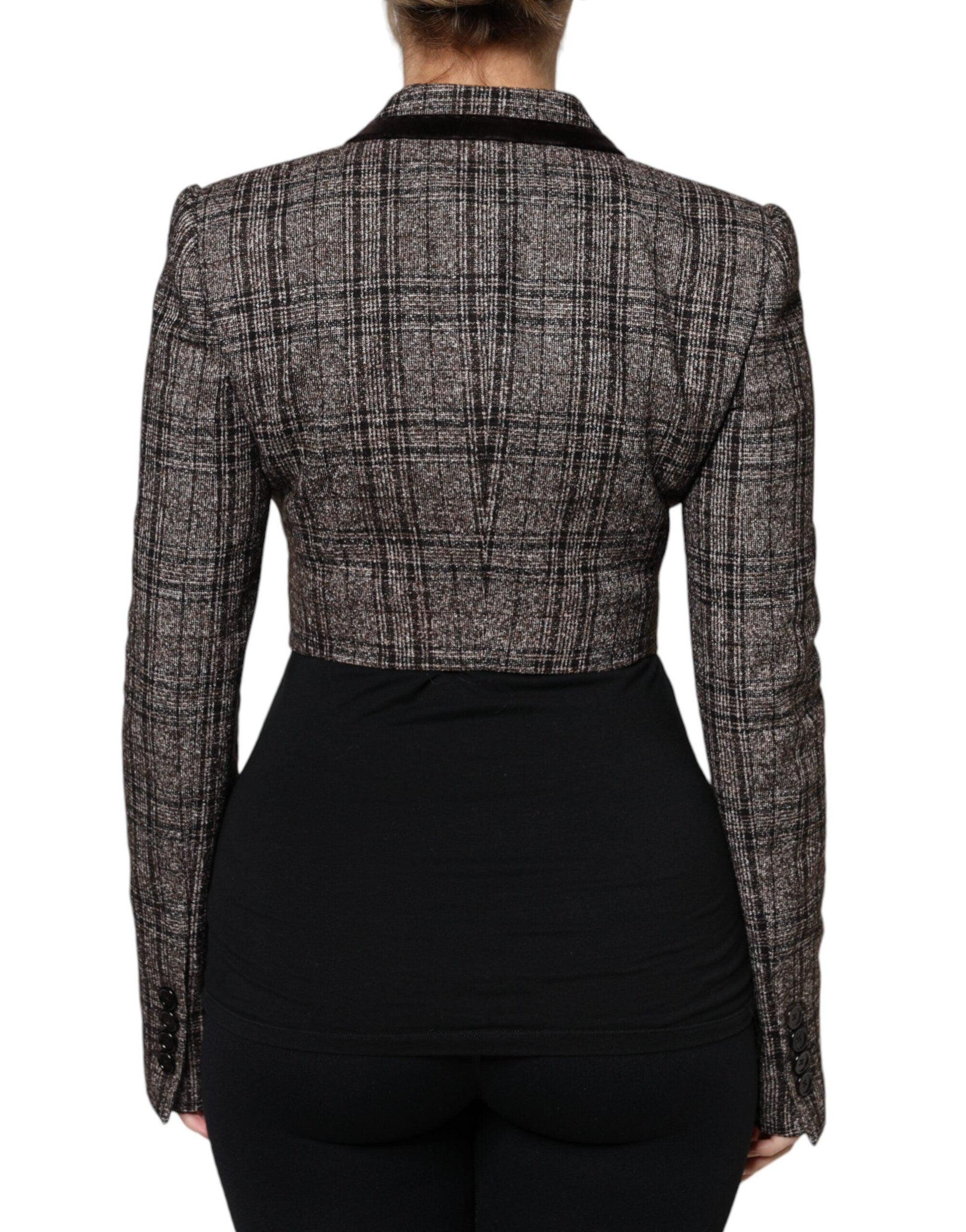 Dolce & Gabbana Brown Plaid Long Sleeve Cropped Coat Jacket - Arichezz.store