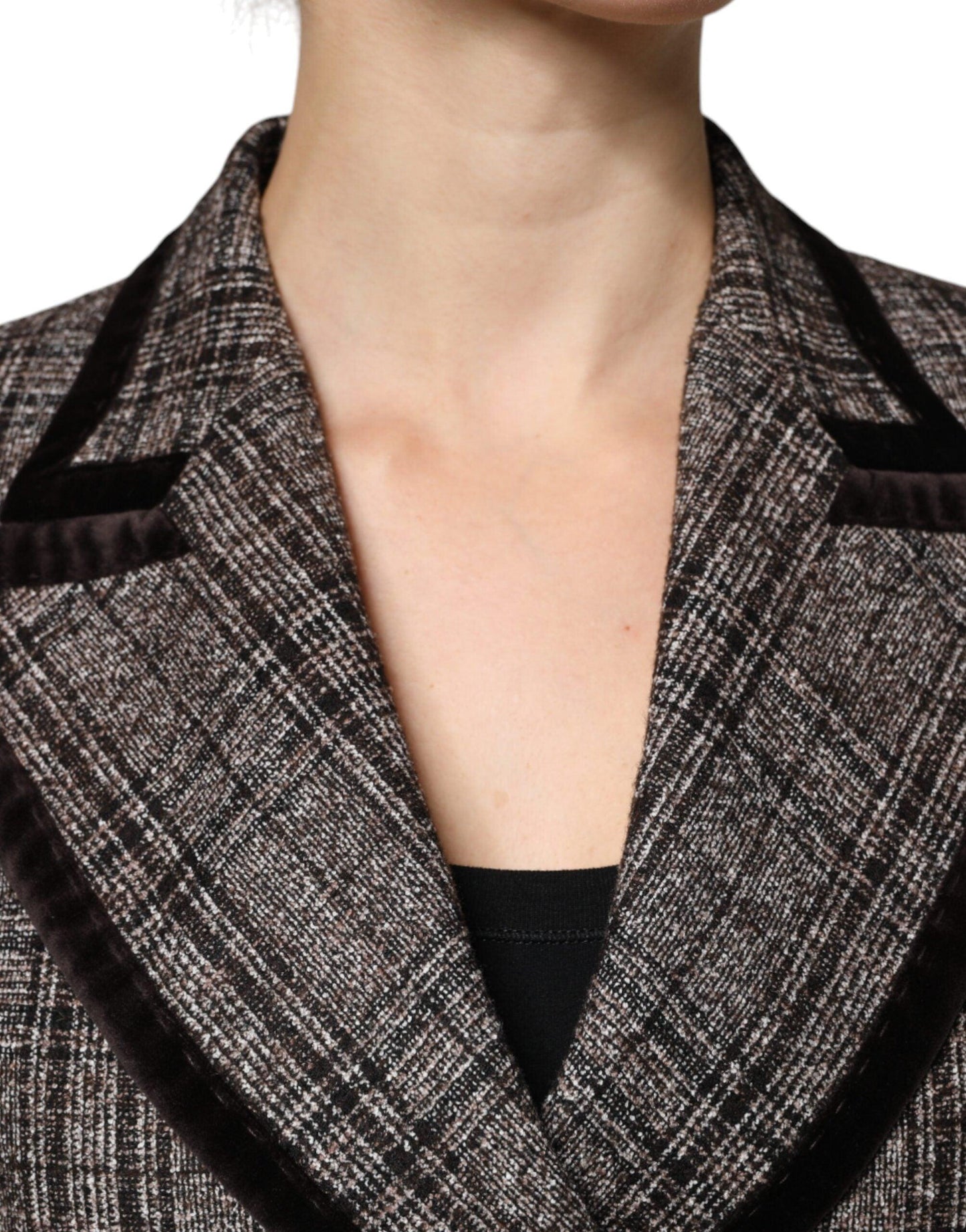 Dolce & Gabbana Brown Plaid Long Sleeve Cropped Coat Jacket - Arichezz.store