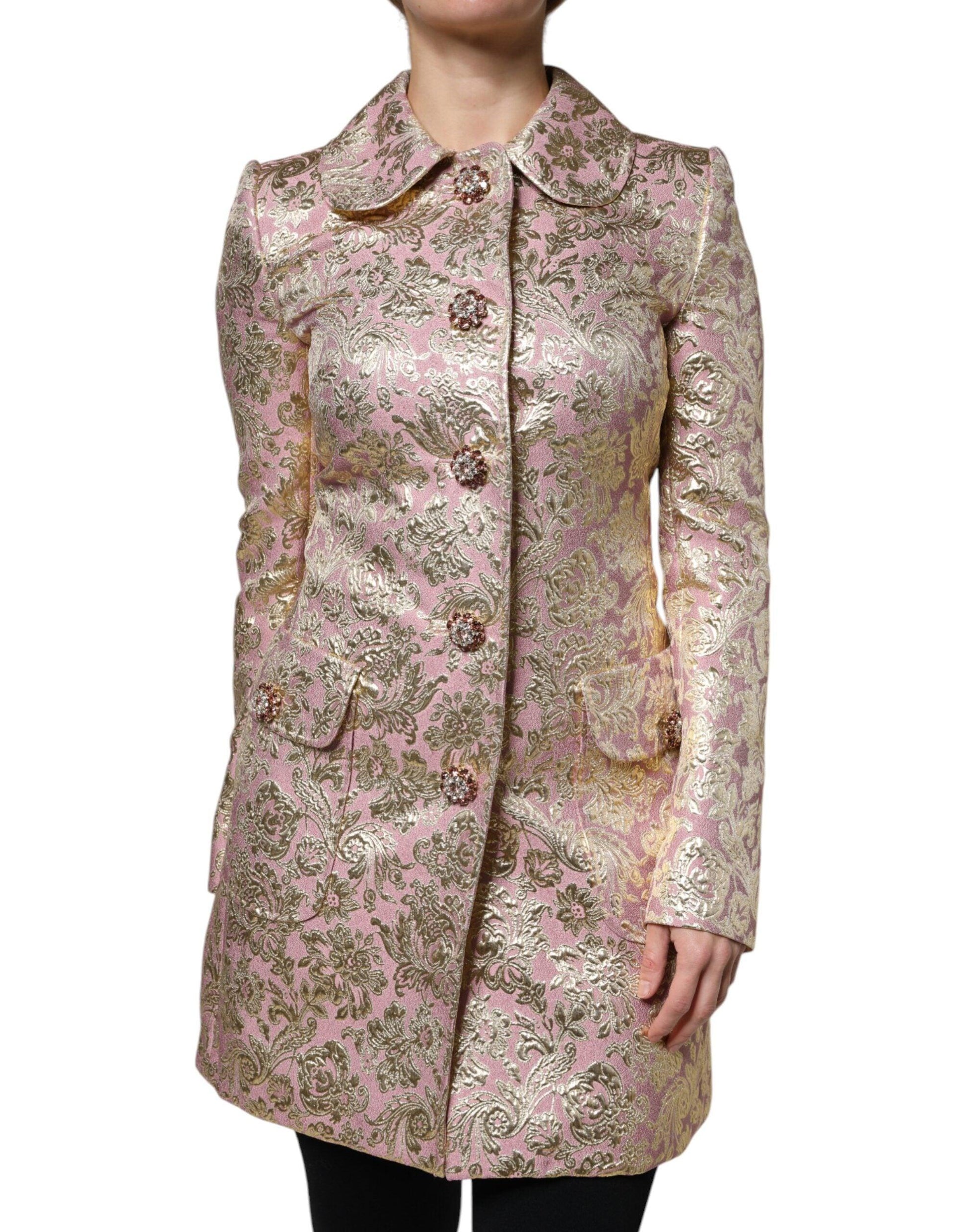 Dolce & Gabbana Metallic Pink Gold Jacquard Jewel Button Coat Jacket - Arichezz.store