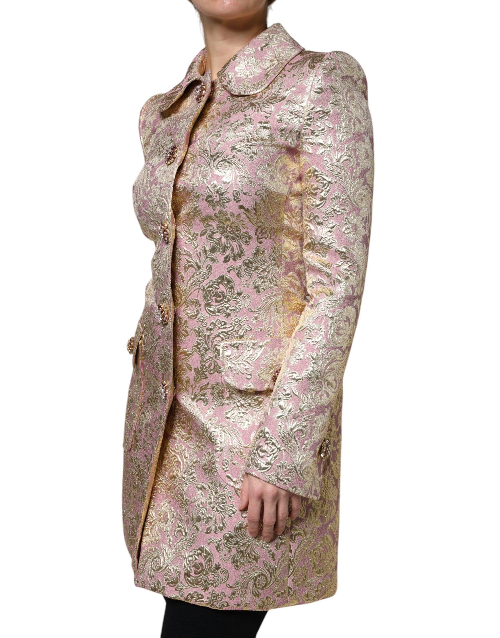 Dolce & Gabbana Metallic Pink Gold Jacquard Jewel Button Coat Jacket - Arichezz.store