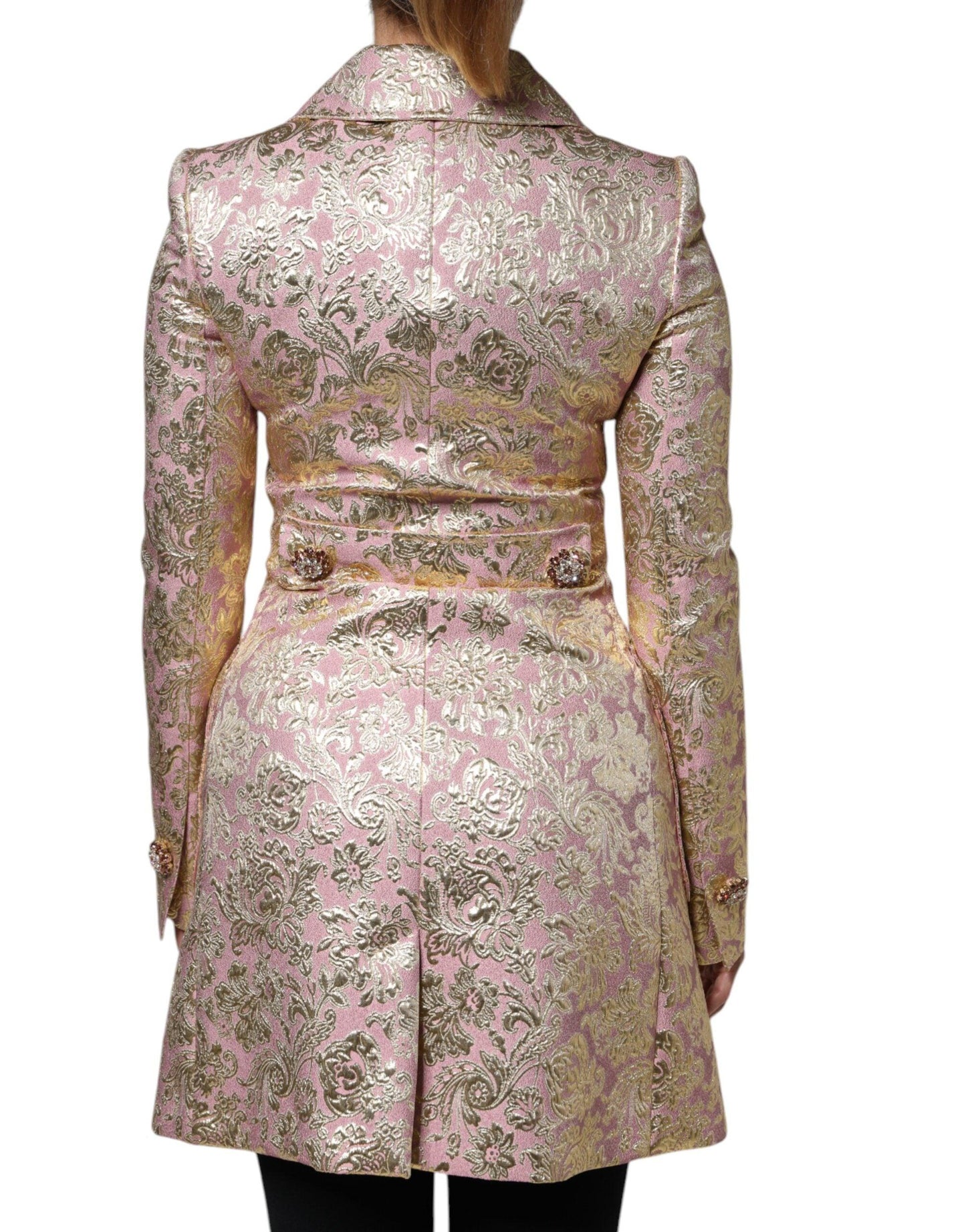 Dolce & Gabbana Metallic Pink Gold Jacquard Jewel Button Coat Jacket - Arichezz.store