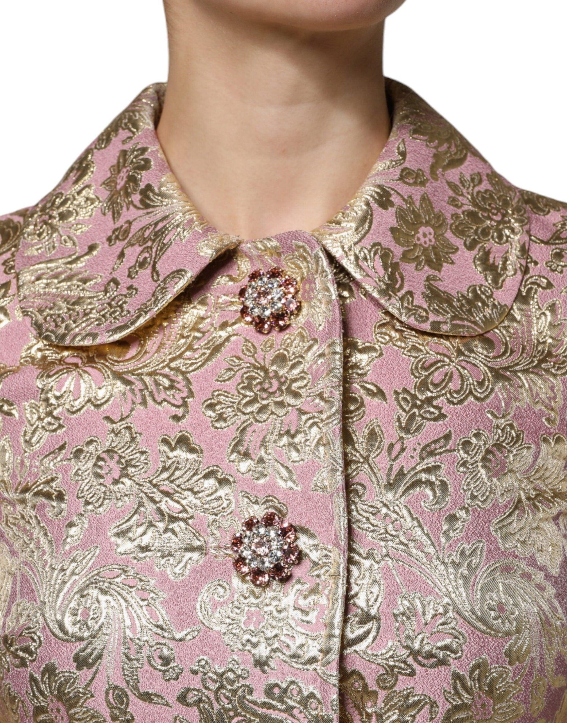 Dolce & Gabbana Metallic Pink Gold Jacquard Jewel Button Coat Jacket - Arichezz.store