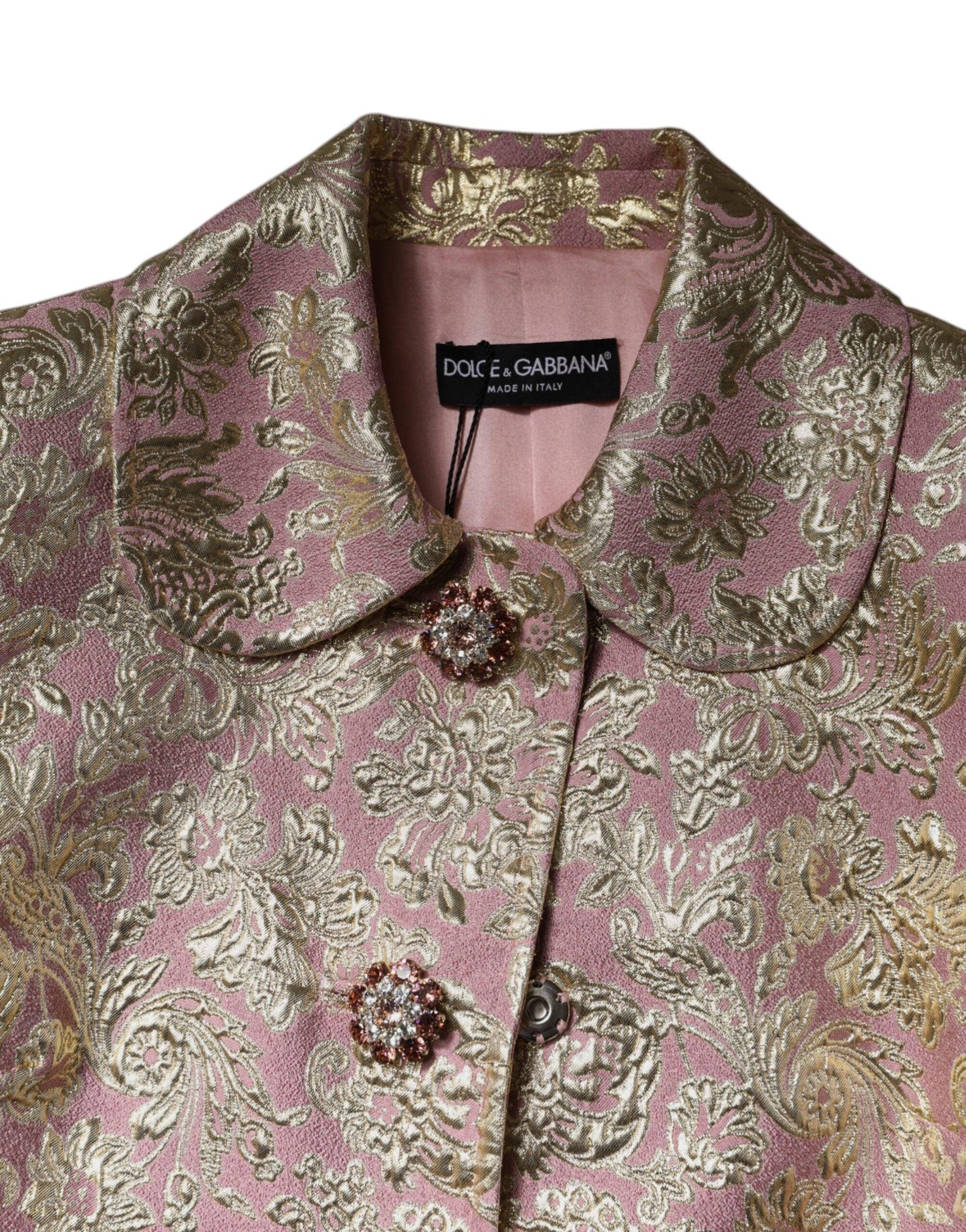 Dolce & Gabbana Metallic Pink Gold Jacquard Jewel Button Coat Jacket - Arichezz.store