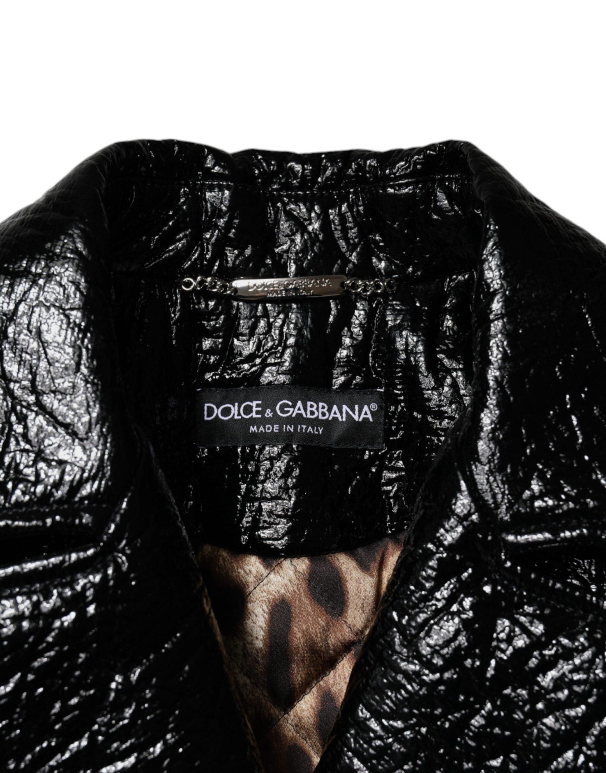 Dolce & Gabbana Black Leather Cropped Long Sleeve Coat Jacket - Arichezz.store