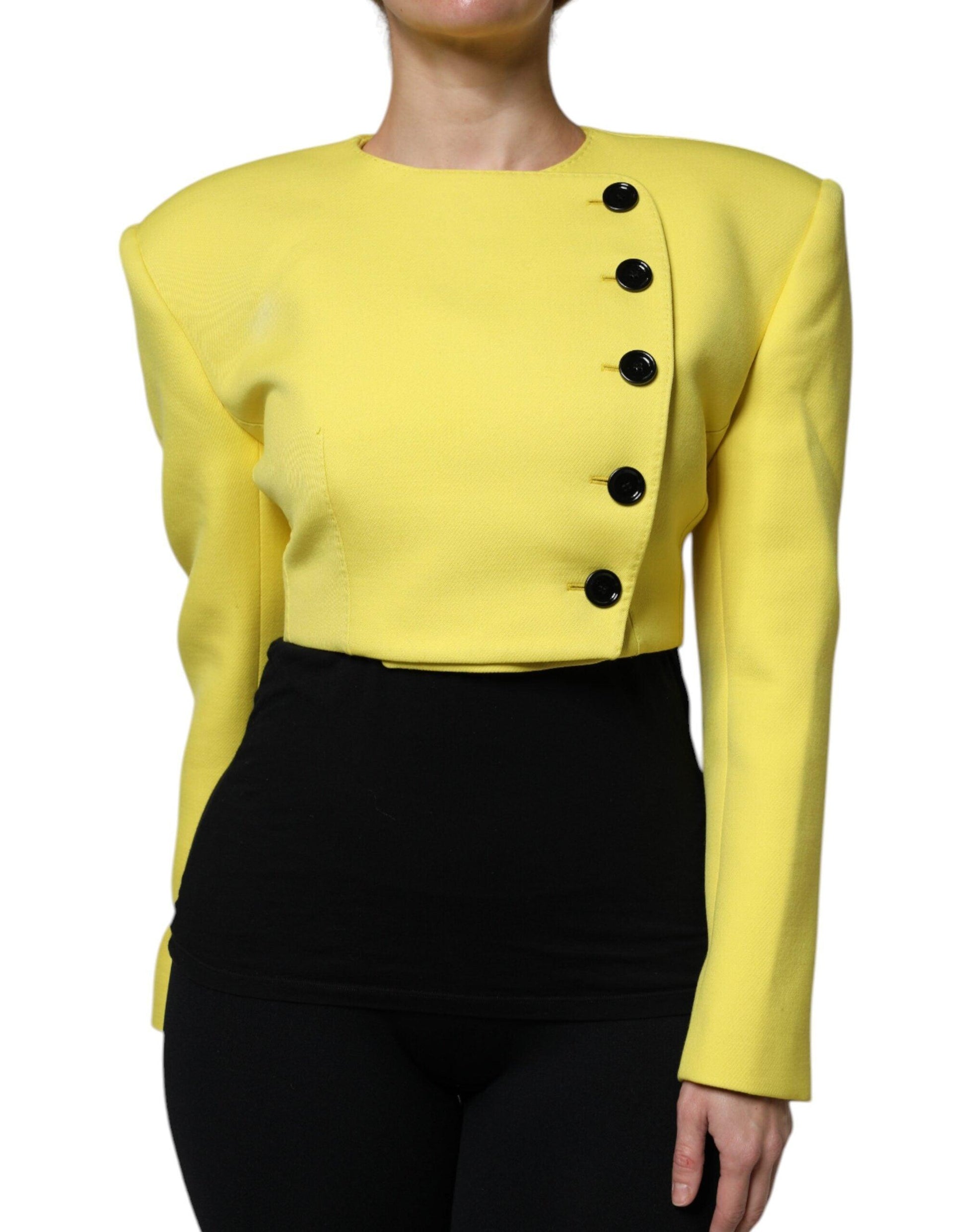 Dolce & Gabbana Lemon Yellow Wool Long Sleeves Cropped Coat Jacket - Arichezz.store