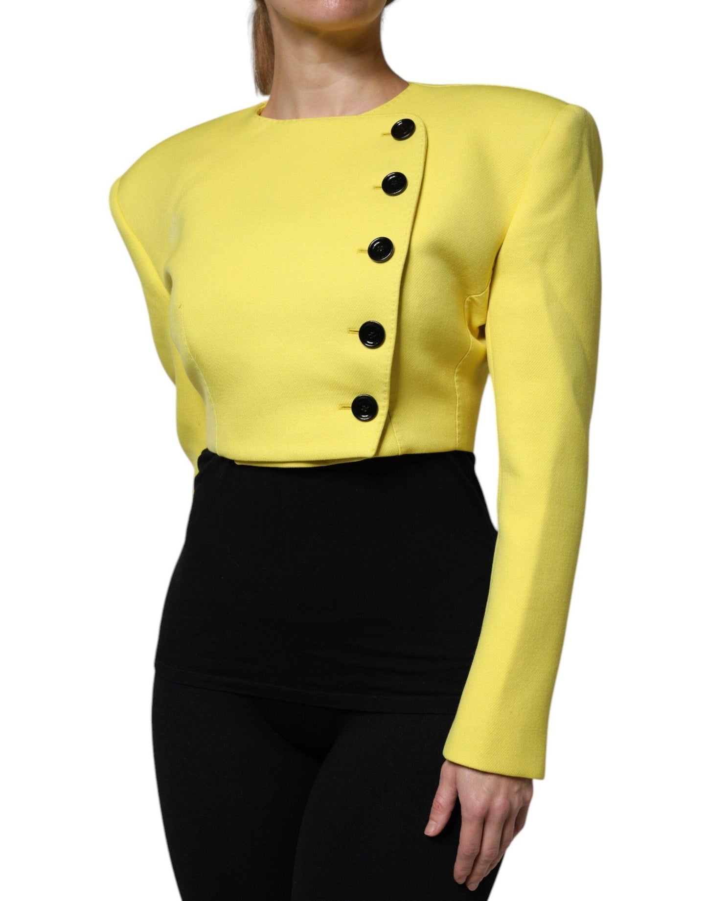 Dolce & Gabbana Lemon Yellow Wool Long Sleeves Cropped Coat Jacket - Arichezz.store