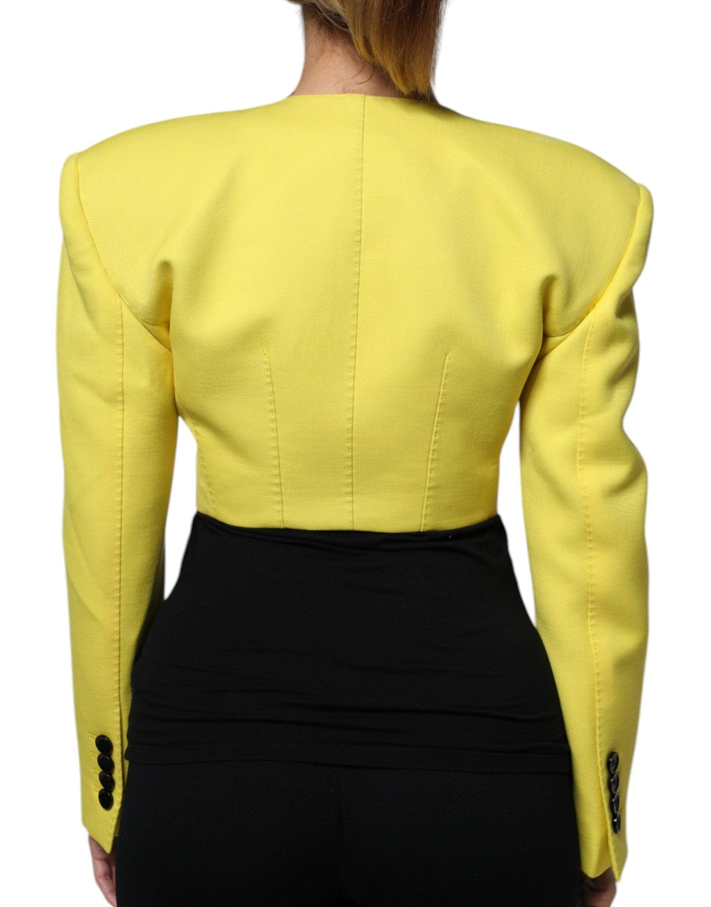 Dolce & Gabbana Lemon Yellow Wool Long Sleeves Cropped Coat Jacket - Arichezz.store