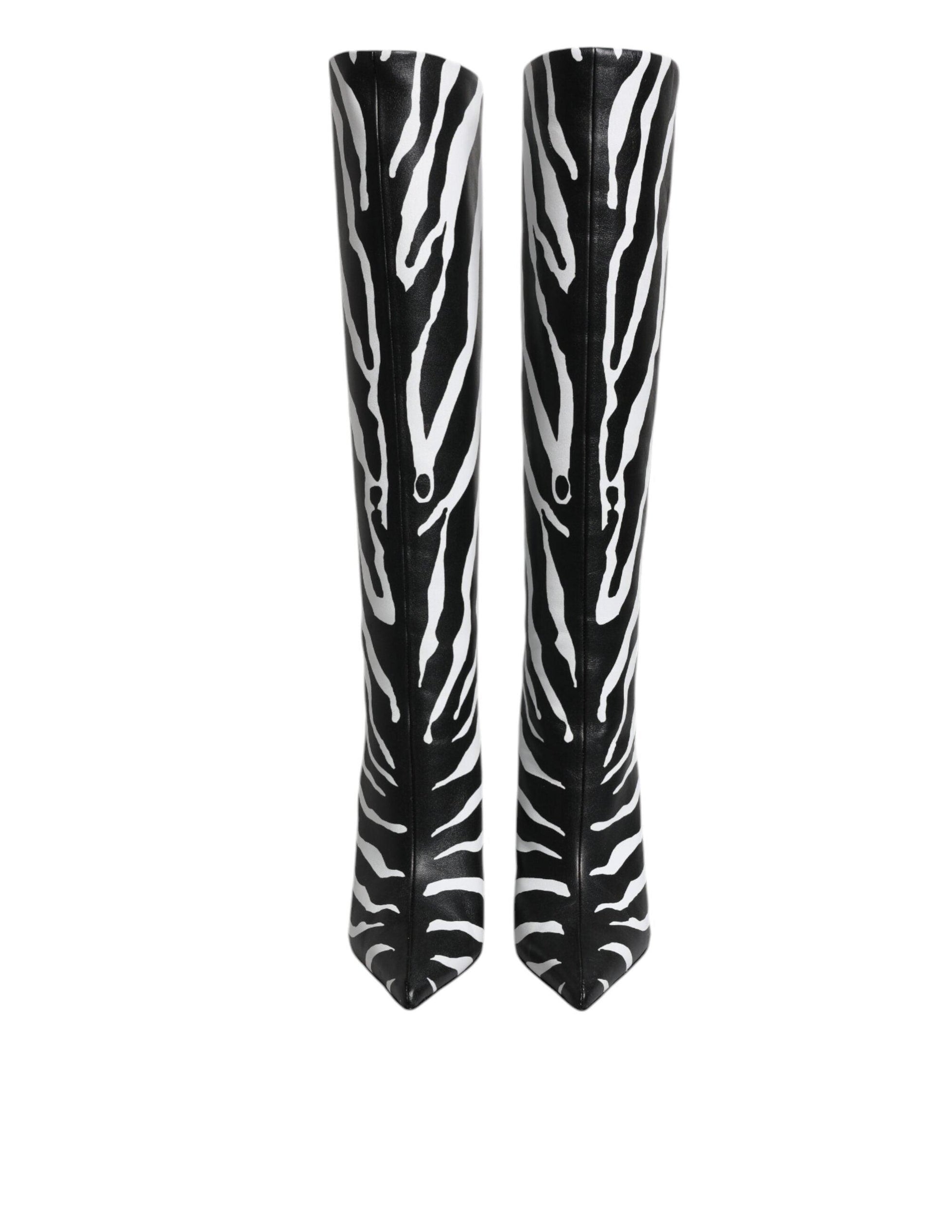 Dolce & Gabbana Black White Zebra Heels High Boots Shoes - Arichezz.store