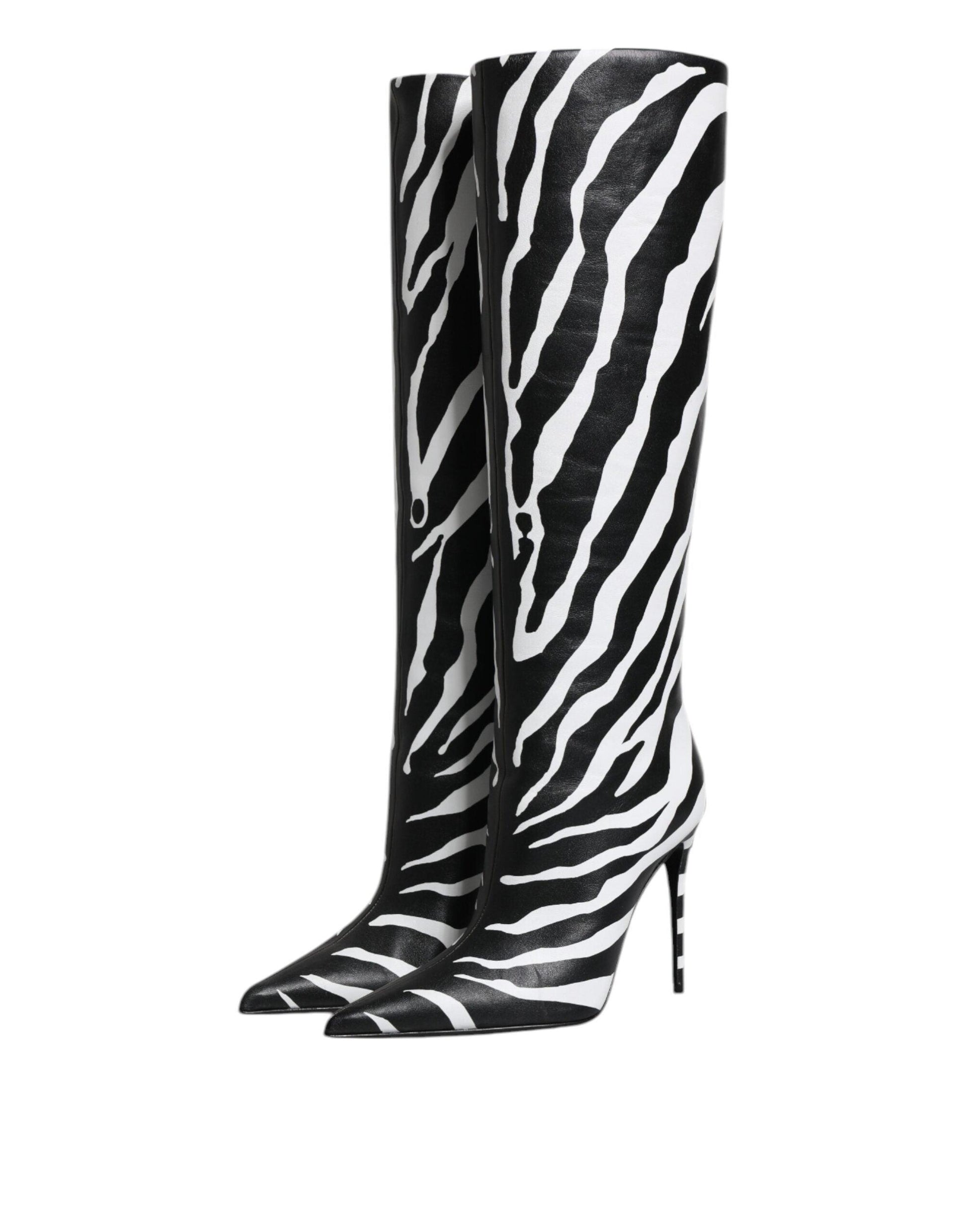 Dolce & Gabbana Black White Zebra Heels High Boots Shoes - Arichezz.store