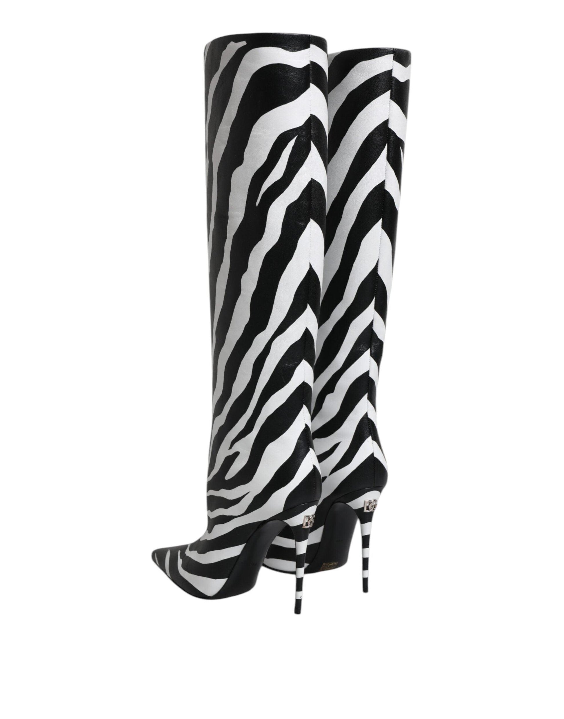 Dolce & Gabbana Black White Zebra Heels High Boots Shoes - Arichezz.store