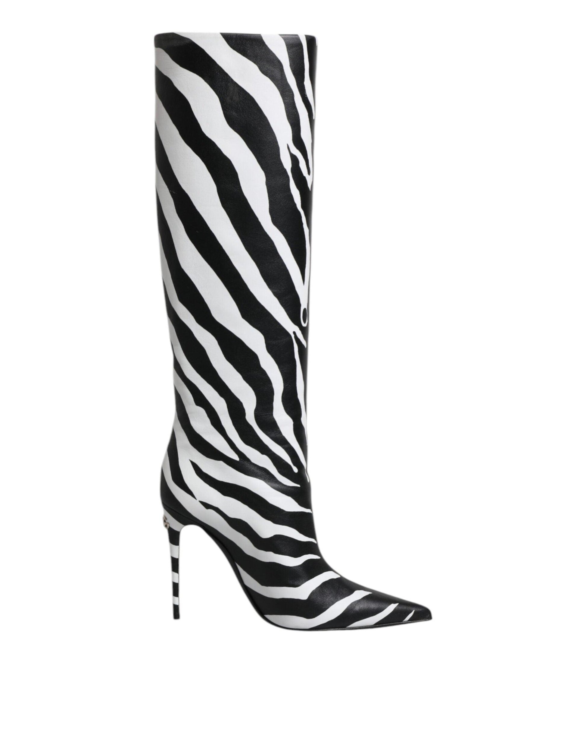 Dolce & Gabbana Black White Zebra Heels High Boots Shoes - Arichezz.store