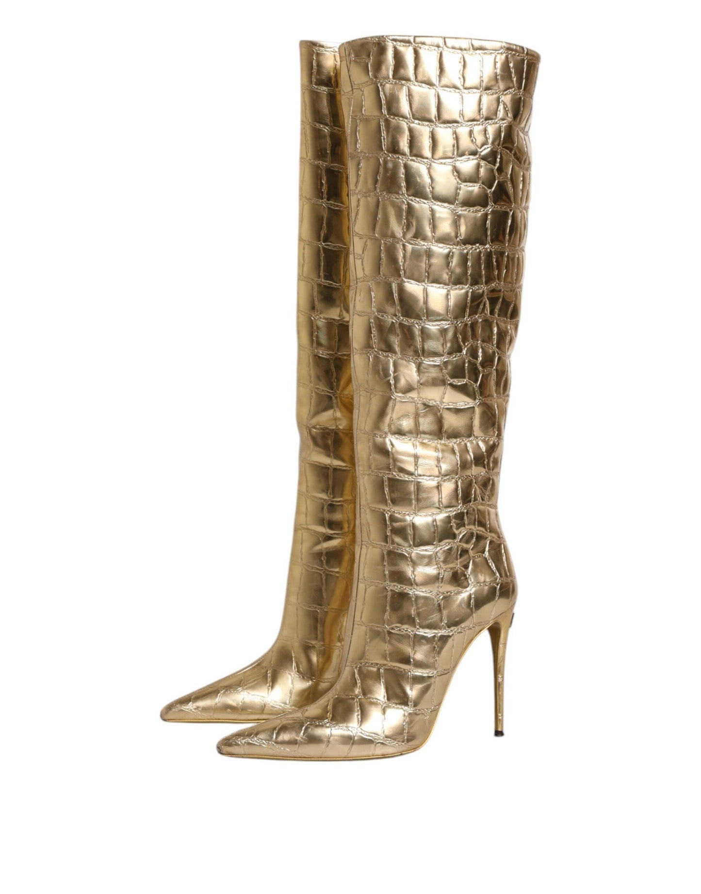 Dolce & Gabbana Gold Leather Stiletto Heels High Boots Shoes - Arichezz.store