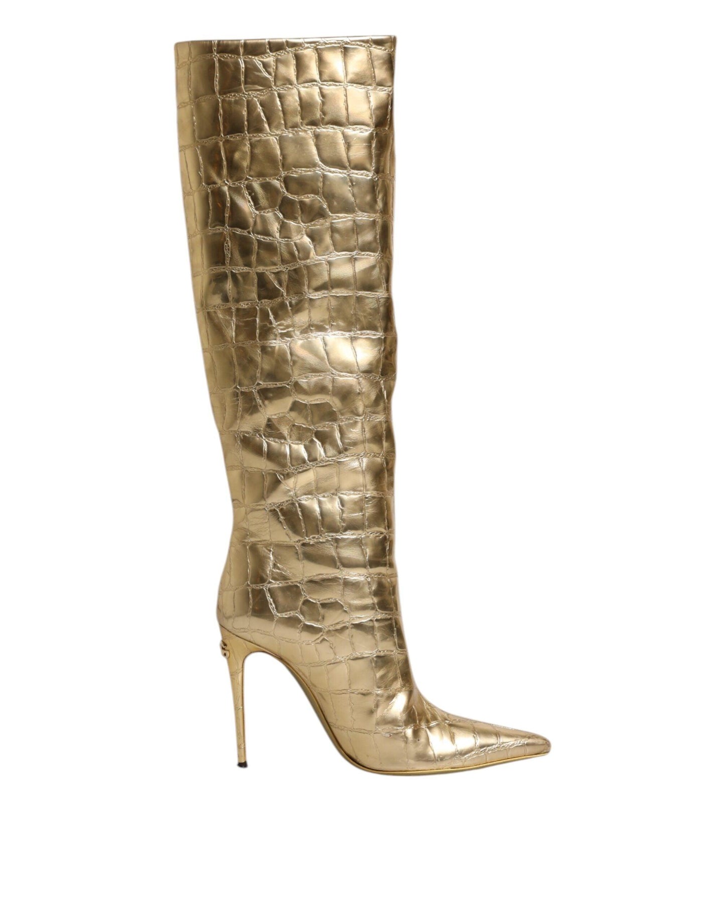 Dolce & Gabbana Gold Leather Stiletto Heels High Boots Shoes - Arichezz.store