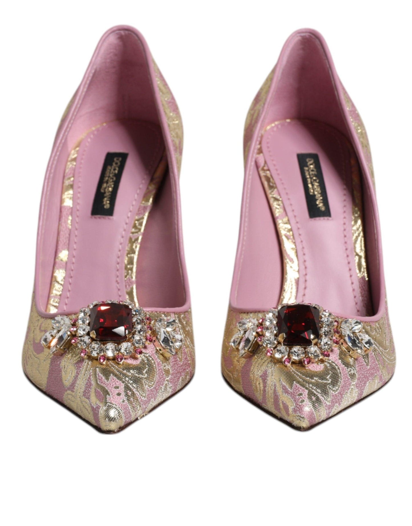 Dolce & Gabbana Pink Gold Jacquard Crystal High Heels Pumps Shoes - Arichezz.store