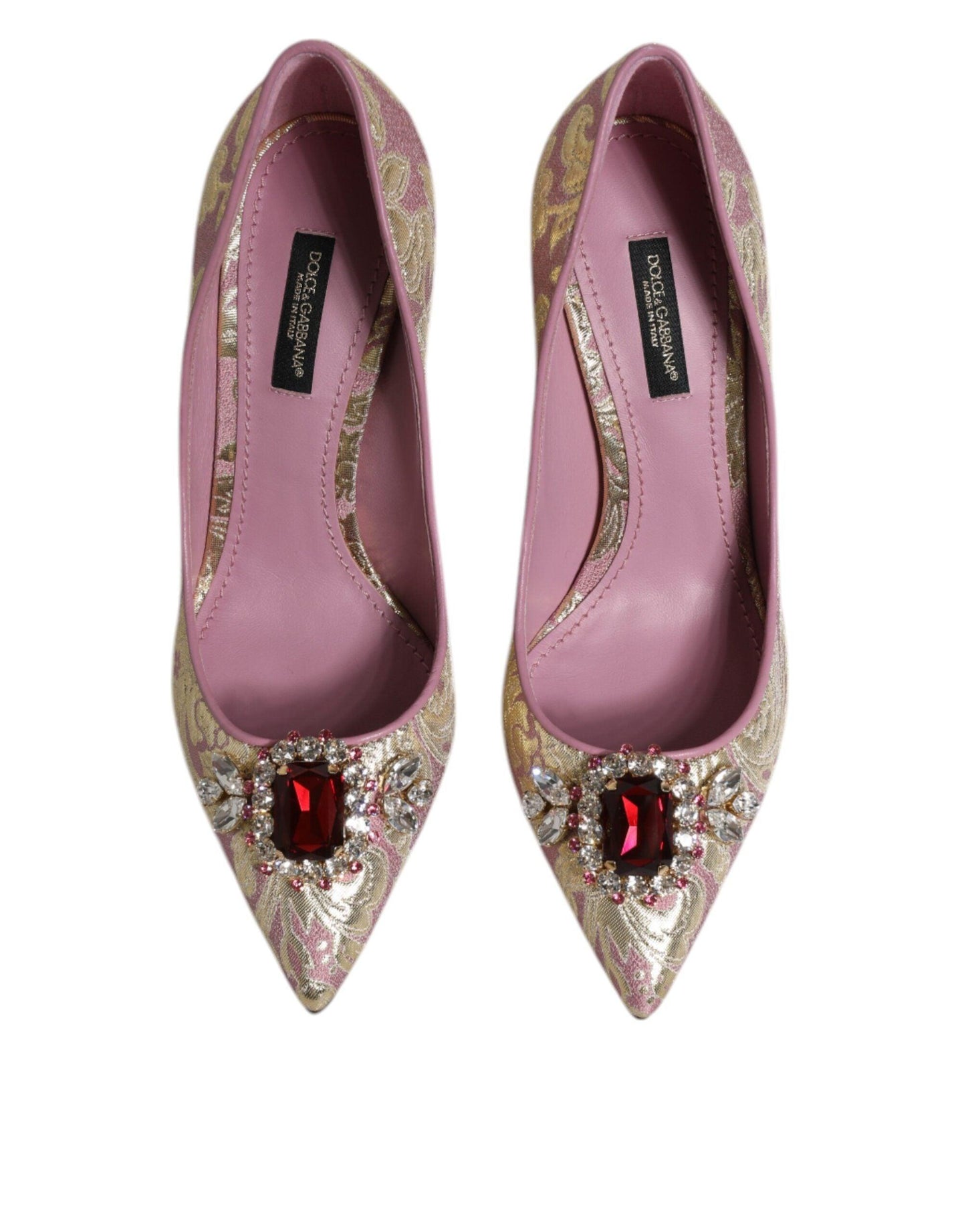 Dolce & Gabbana Pink Gold Jacquard Crystal High Heels Pumps Shoes - Arichezz.store