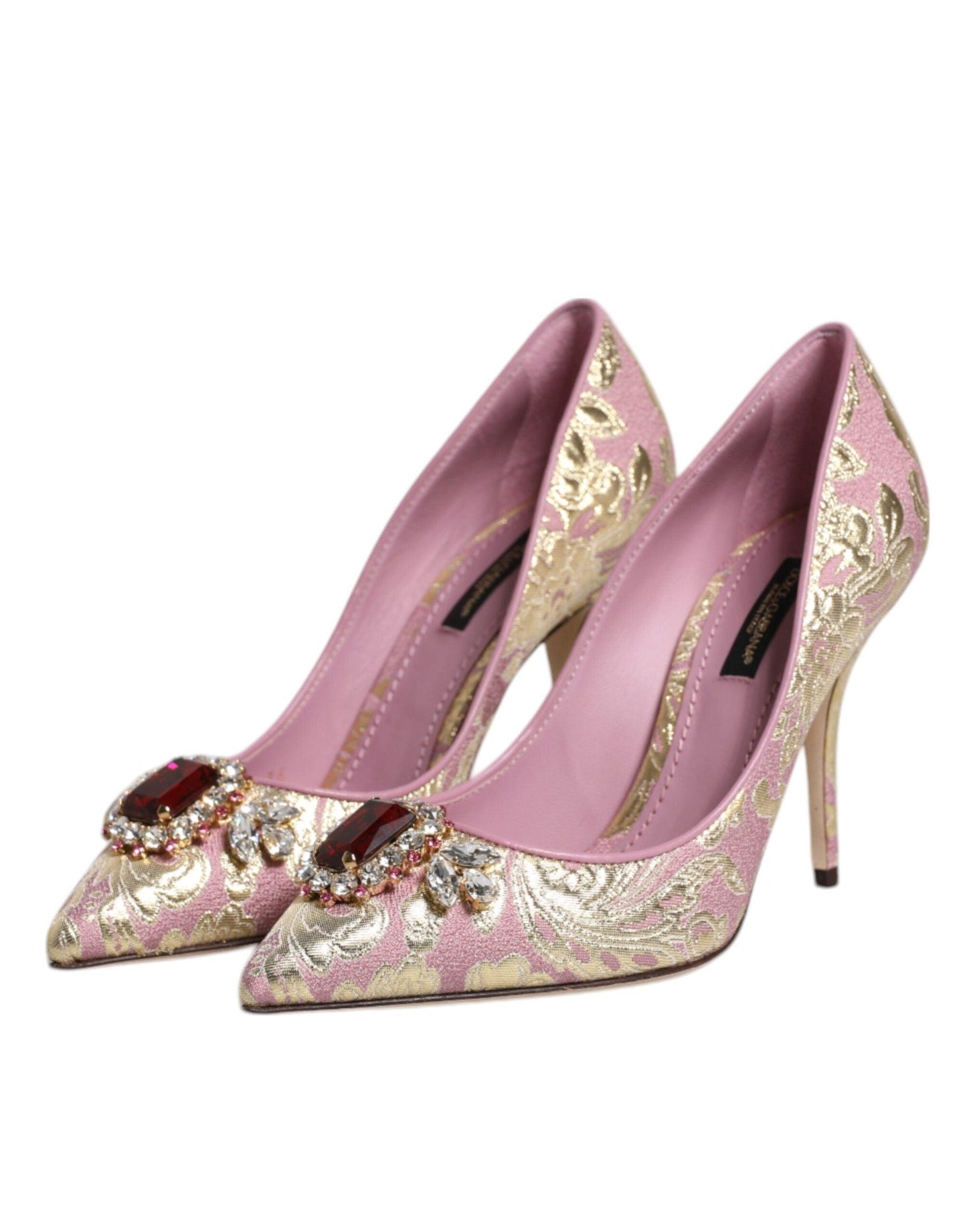 Dolce & Gabbana Pink Gold Jacquard Crystal High Heels Pumps Shoes - Arichezz.store