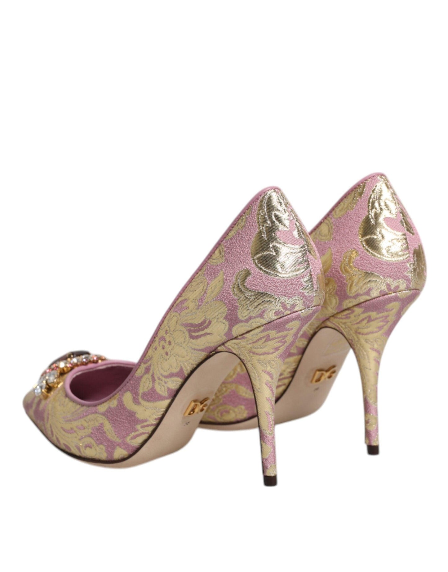 Dolce & Gabbana Pink Gold Jacquard Crystal High Heels Pumps Shoes - Arichezz.store