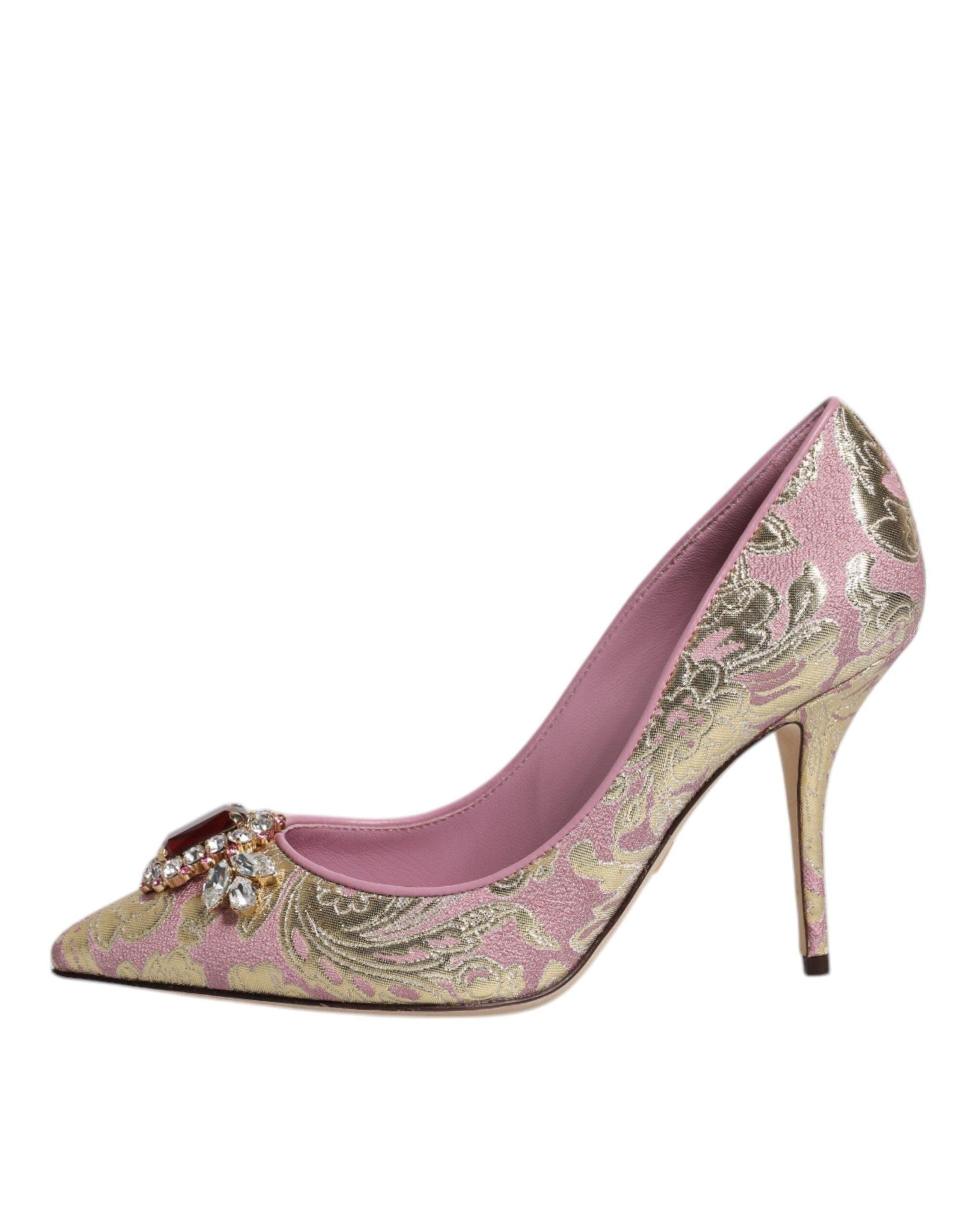 Dolce & Gabbana Pink Gold Jacquard Crystal High Heels Pumps Shoes - Arichezz.store