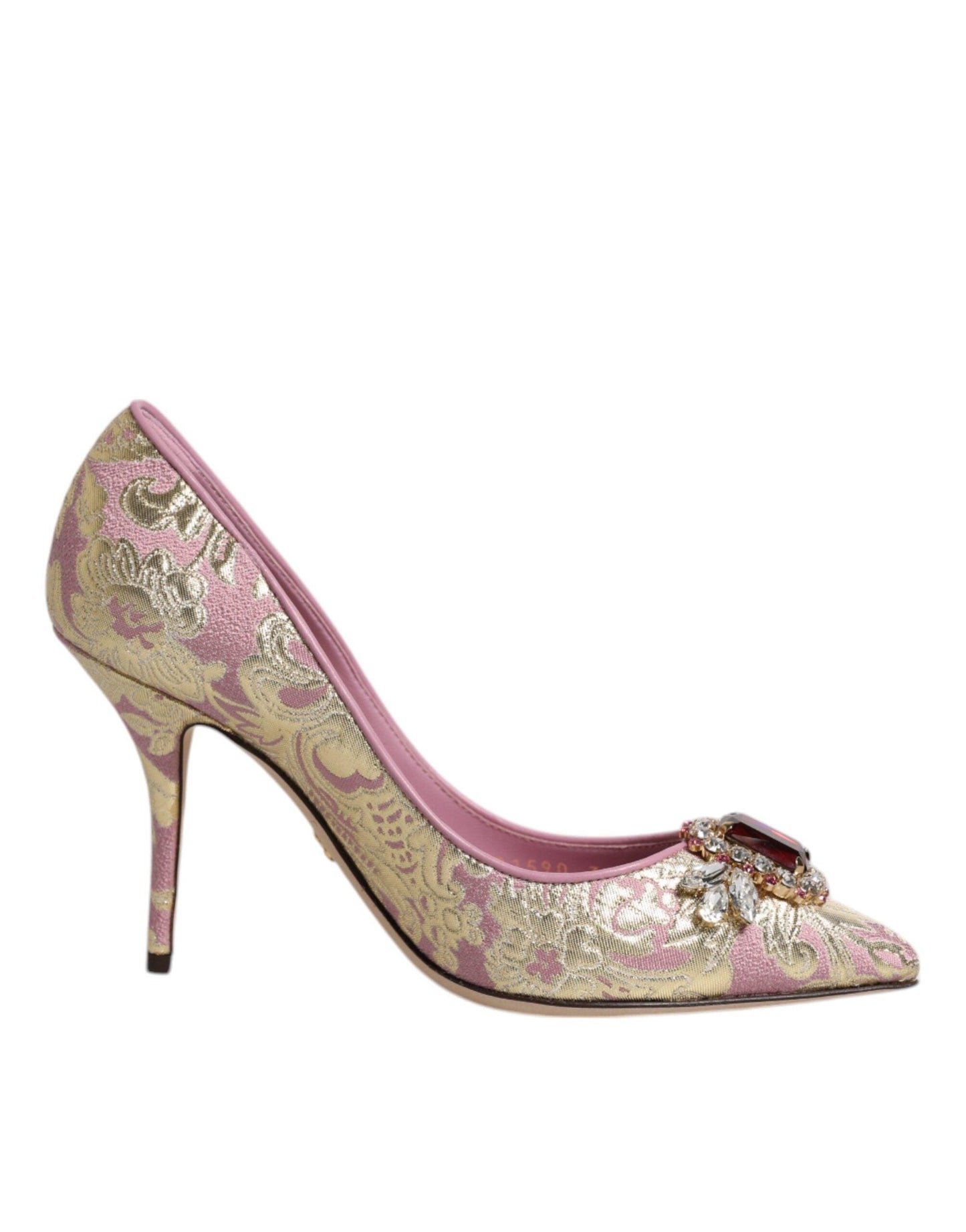 Dolce & Gabbana Pink Gold Jacquard Crystal High Heels Pumps Shoes - Arichezz.store