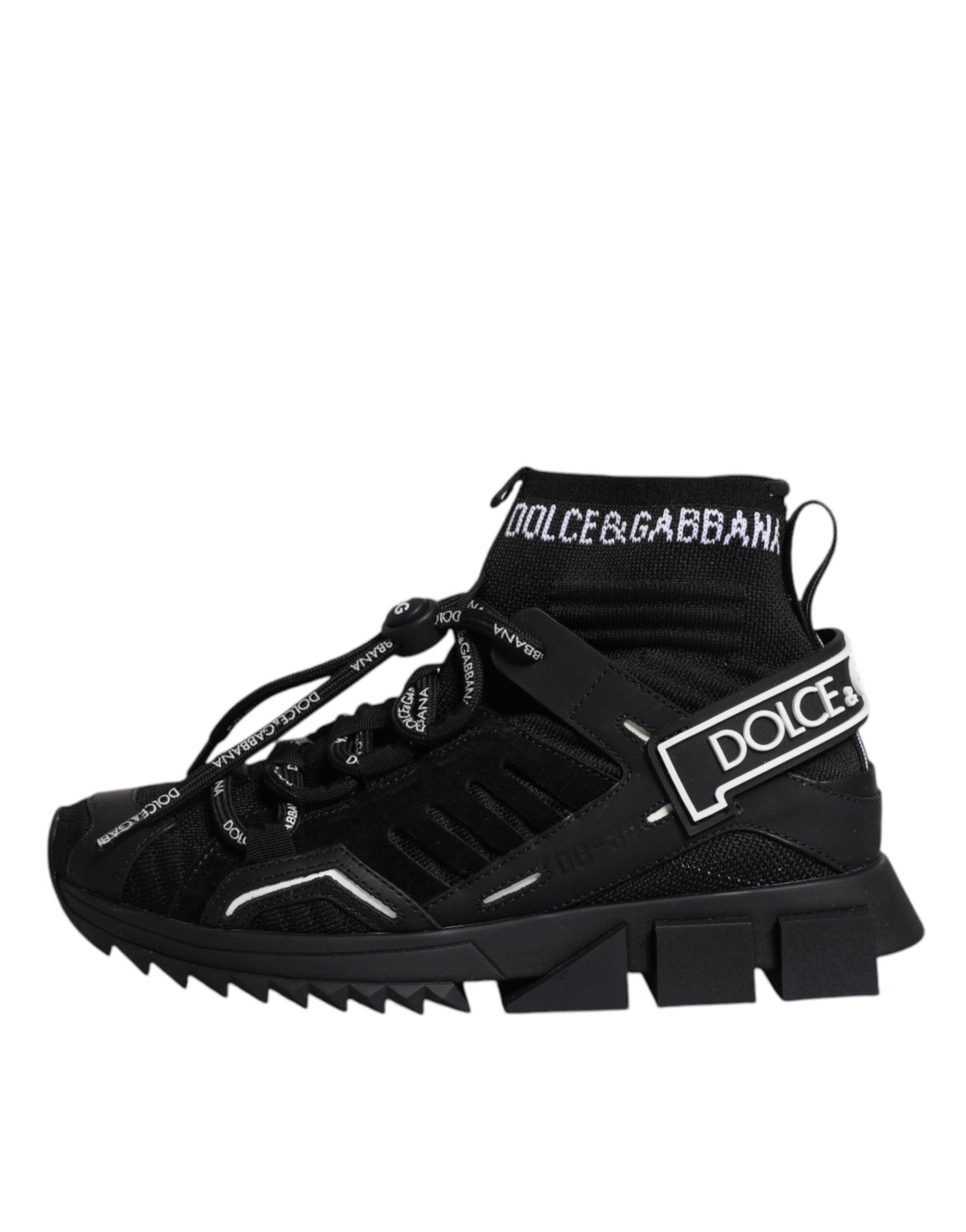 Dolce & Gabbana Black Sorrento Socks Logo Sneakers Shoes - Arichezz.store