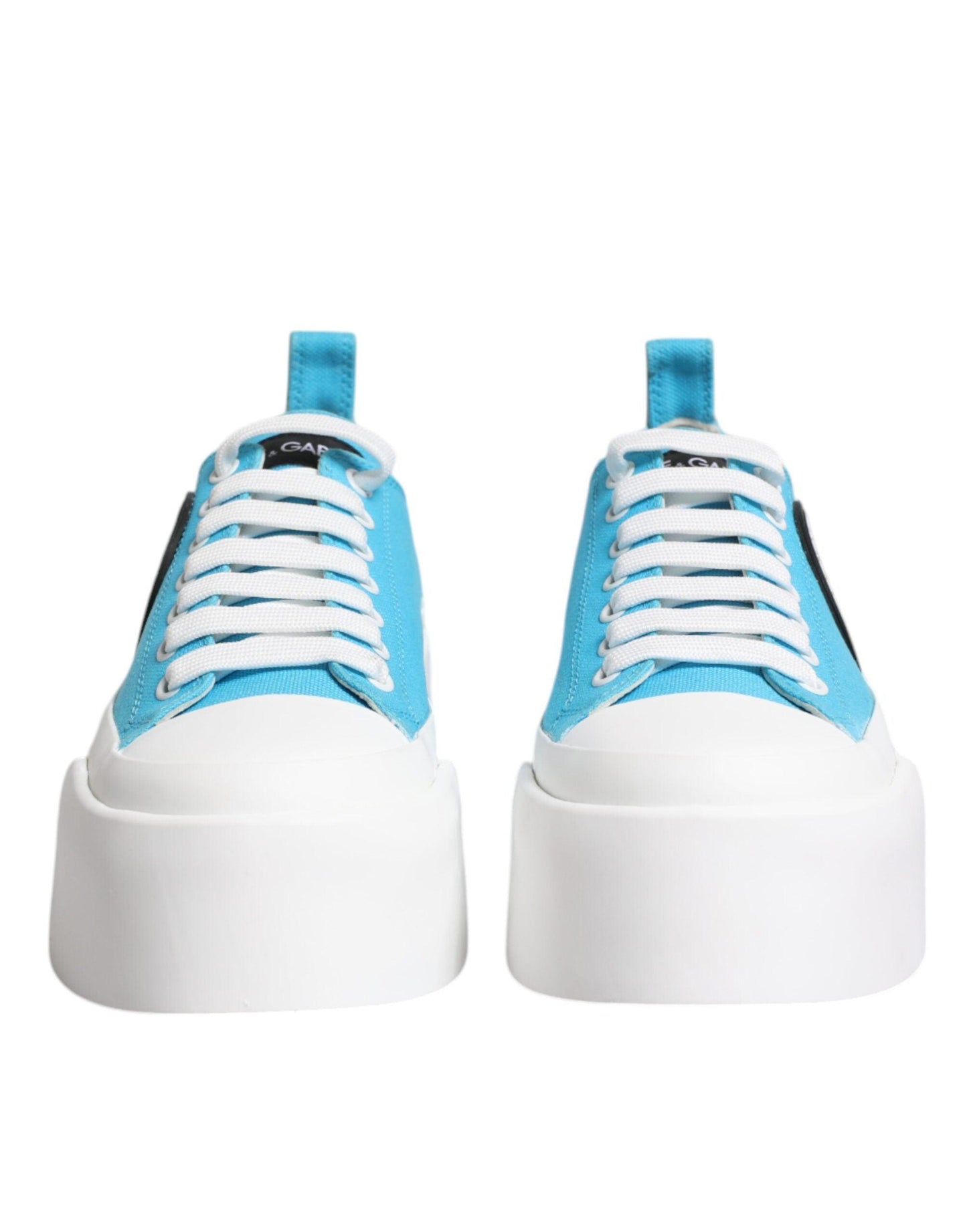 Dolce & Gabbana Blue White Canvas Logo Low Top Sneakers Shoes - Arichezz.store