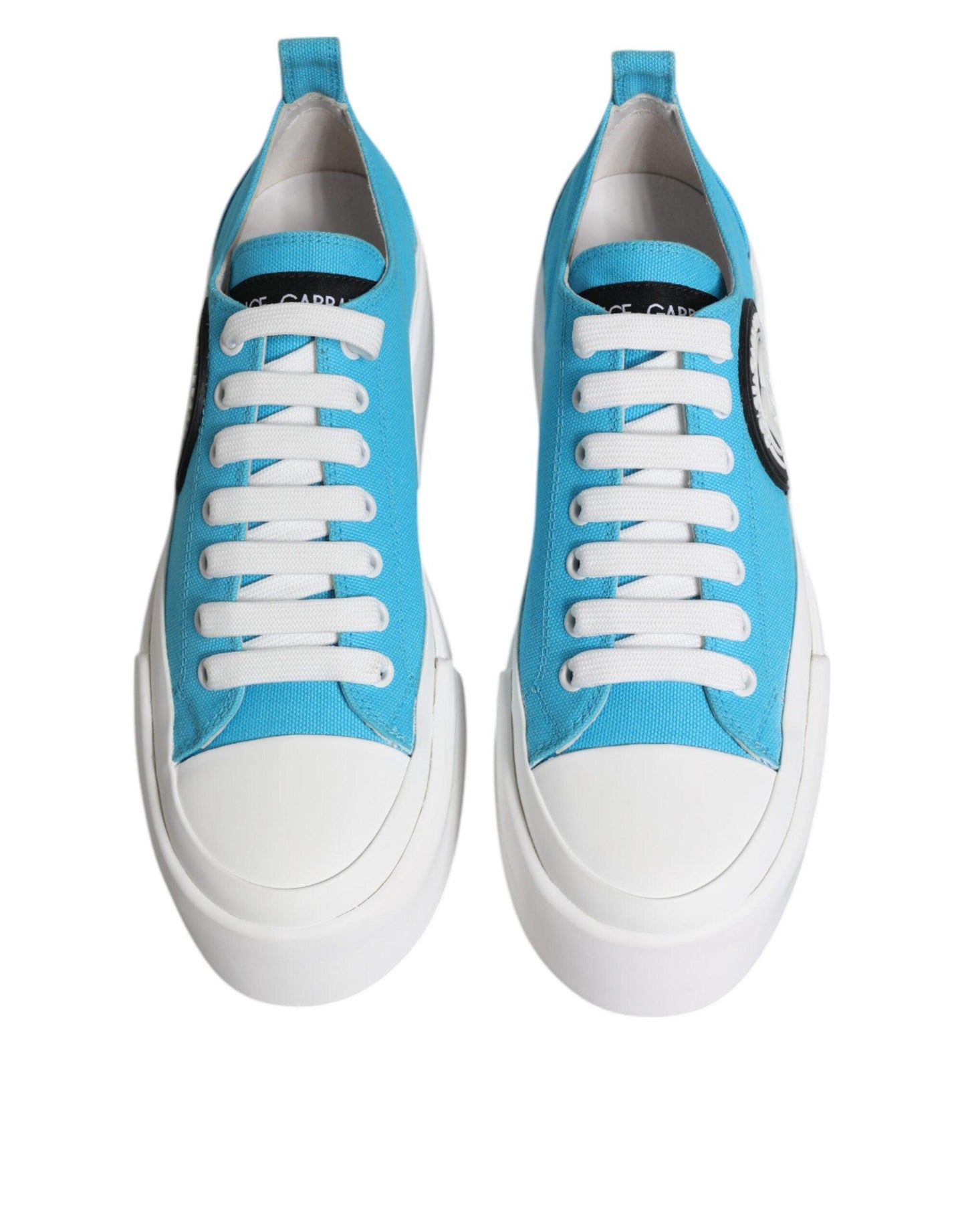 Dolce & Gabbana Blue White Canvas Logo Low Top Sneakers Shoes - Arichezz.store