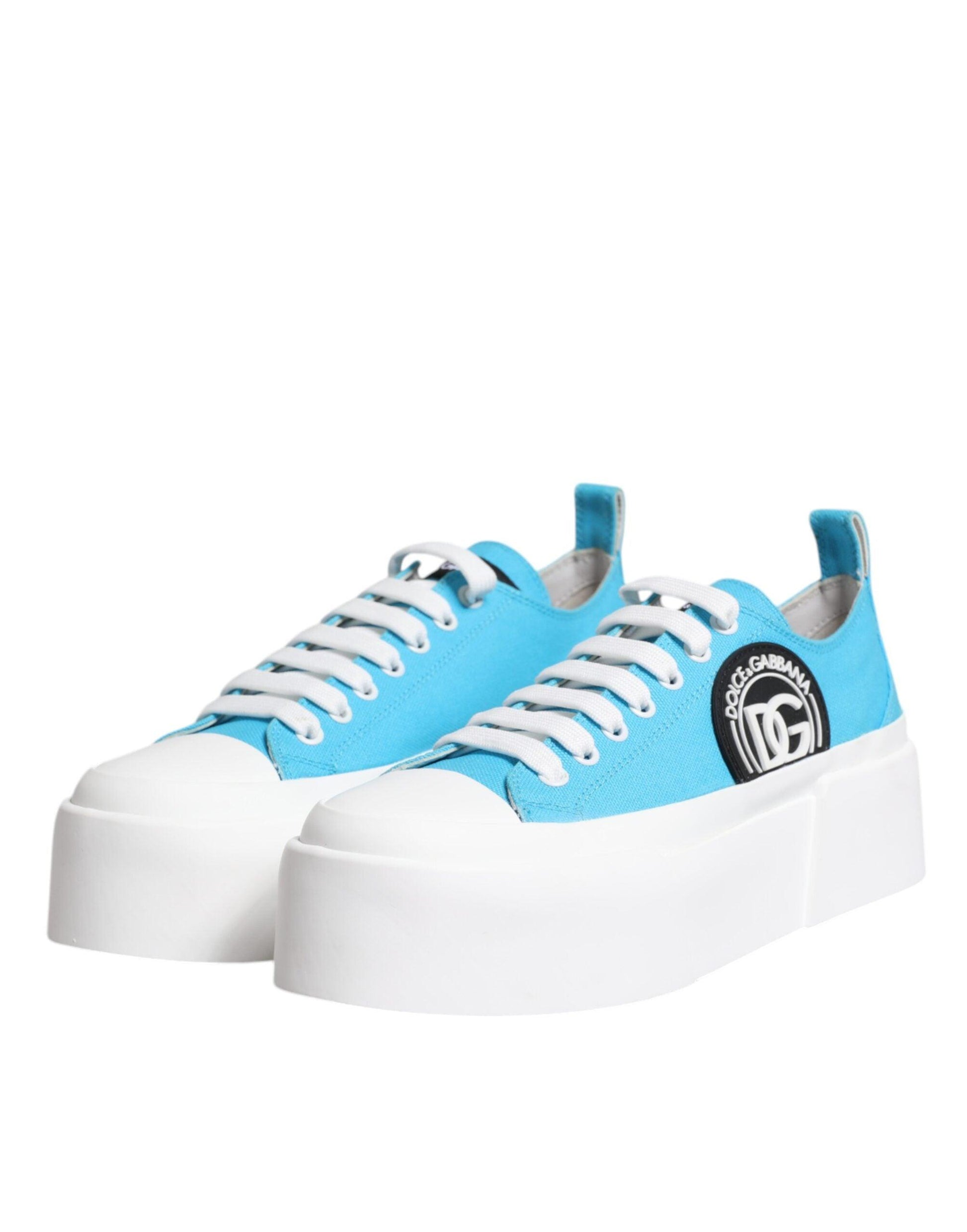 Dolce & Gabbana Blue White Canvas Logo Low Top Sneakers Shoes - Arichezz.store