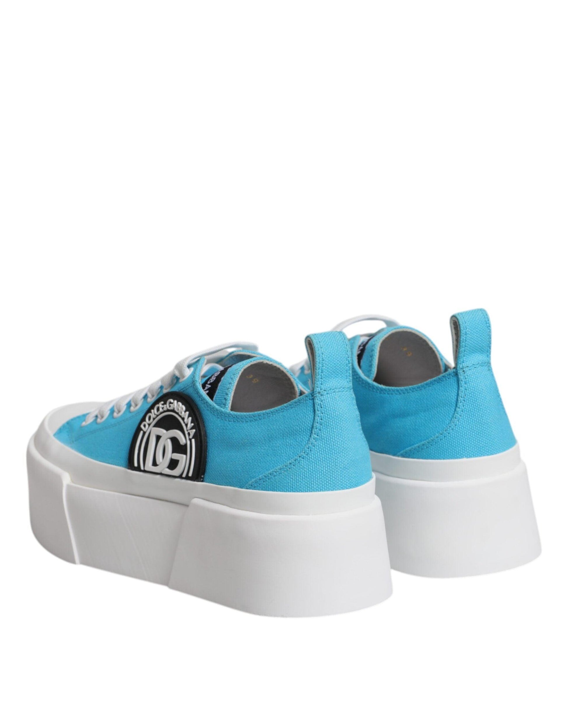 Dolce & Gabbana Blue White Canvas Logo Low Top Sneakers Shoes - Arichezz.store