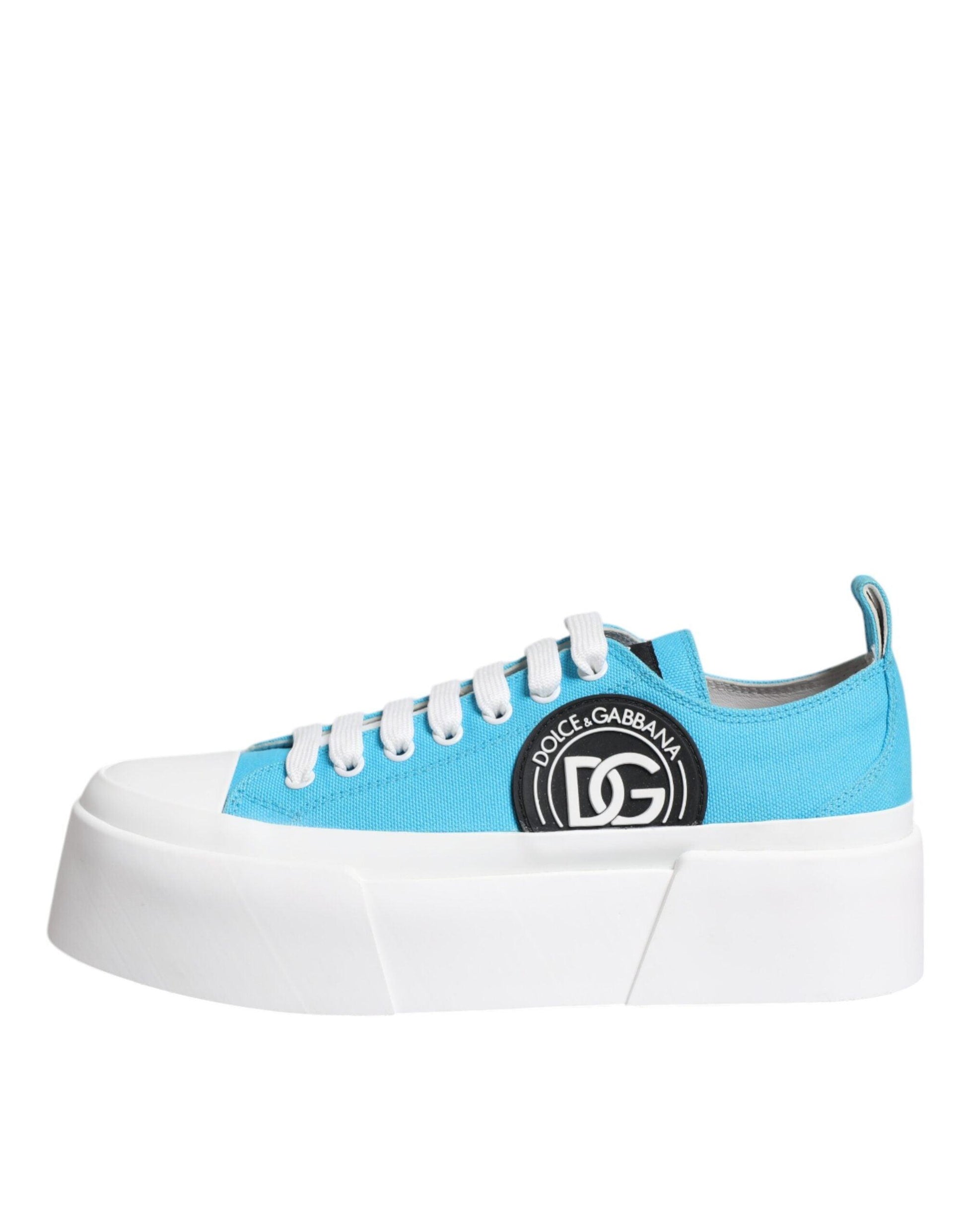 Dolce & Gabbana Blue White Canvas Logo Low Top Sneakers Shoes - Arichezz.store