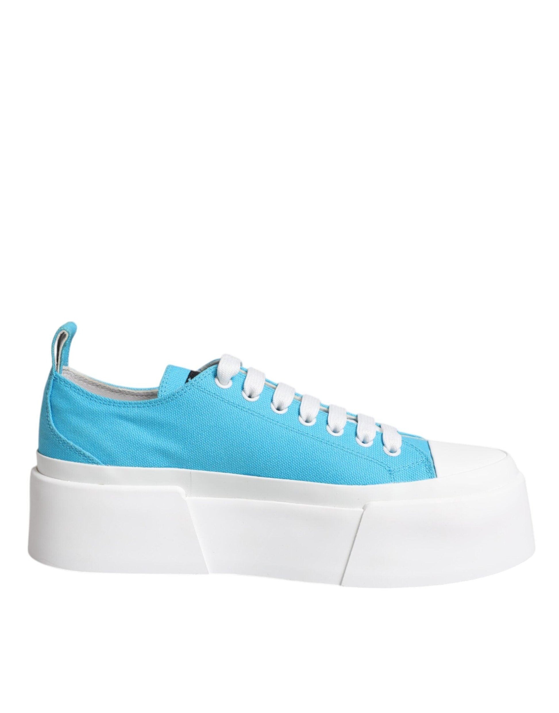 Dolce & Gabbana Blue White Canvas Logo Low Top Sneakers Shoes - Arichezz.store