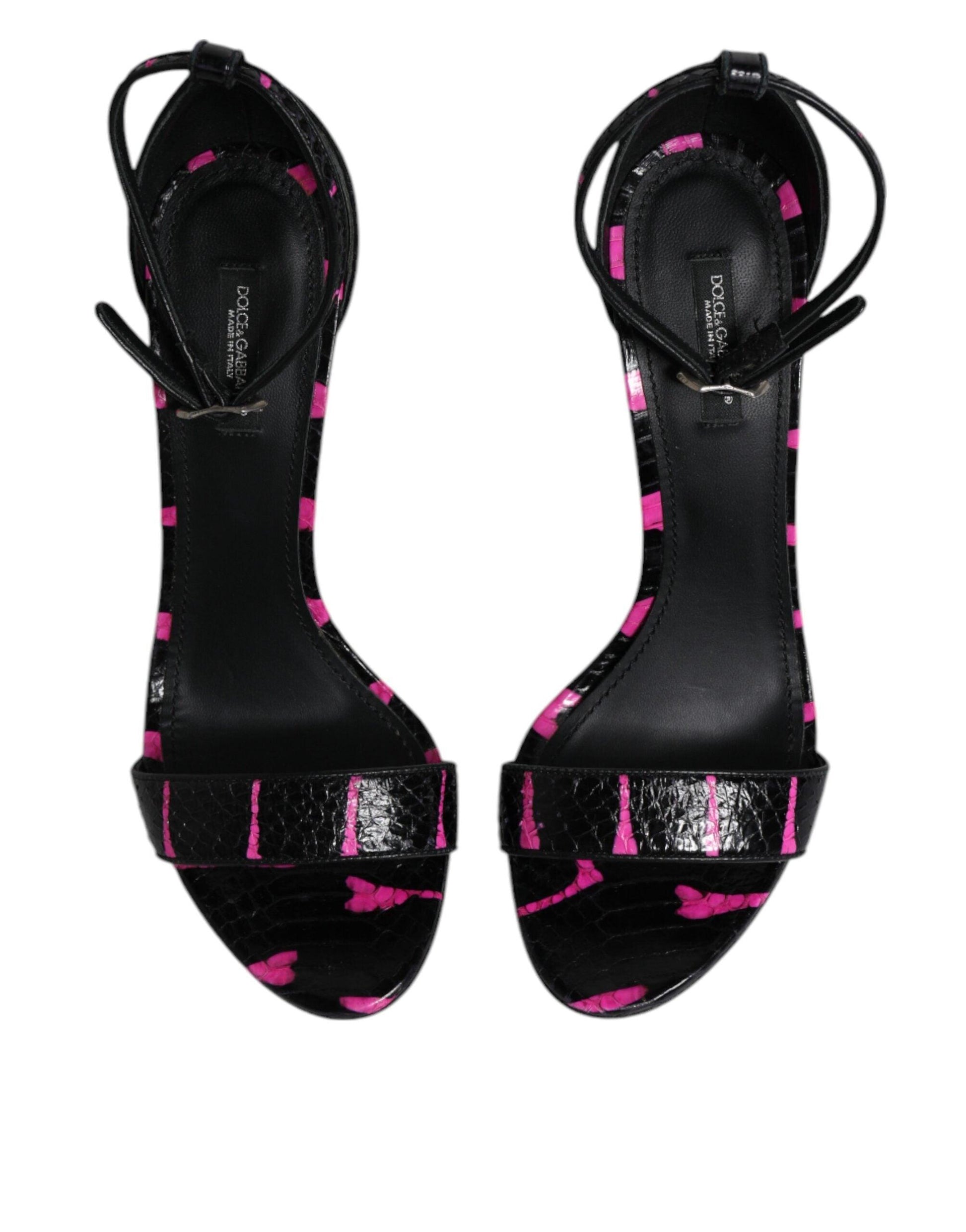 Dolce & Gabbana Black Fuchsia Leather DG Heels Sandals Shoes - Arichezz.store