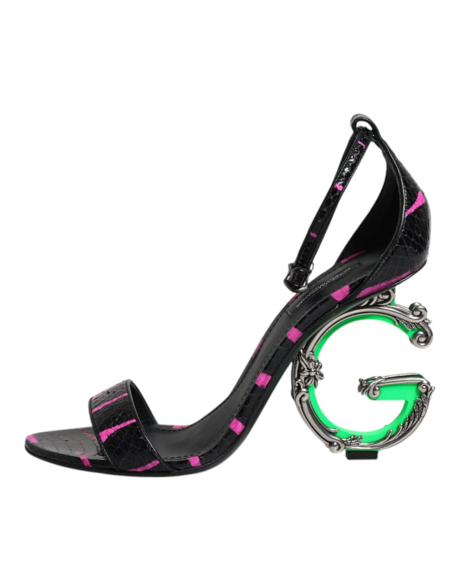 Dolce & Gabbana Black Fuchsia Leather DG Heels Sandals Shoes - Arichezz.store