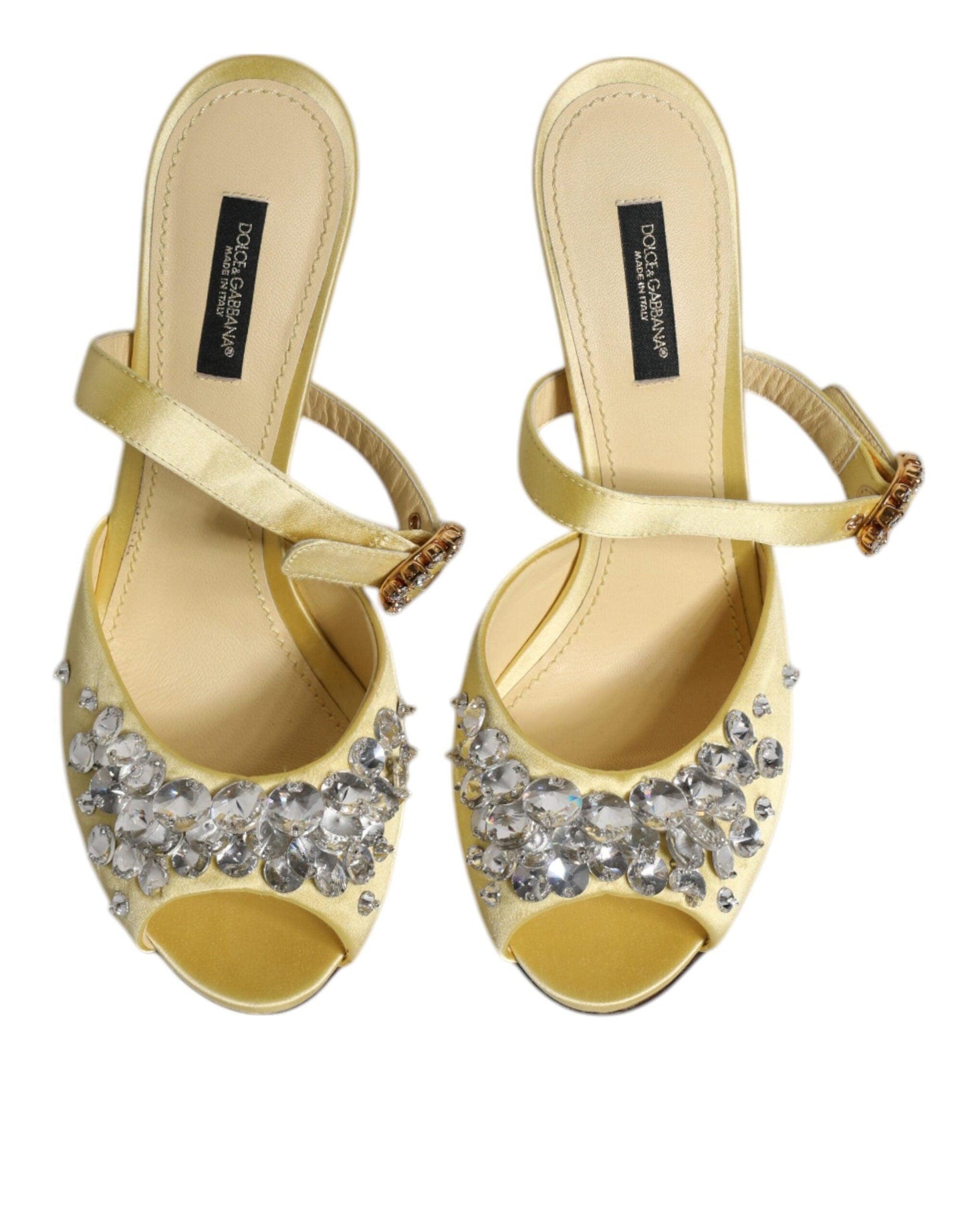 Dolce & Gabbana Yellow Crystal Slides KEIRA Sandals Shoes - Arichezz.store