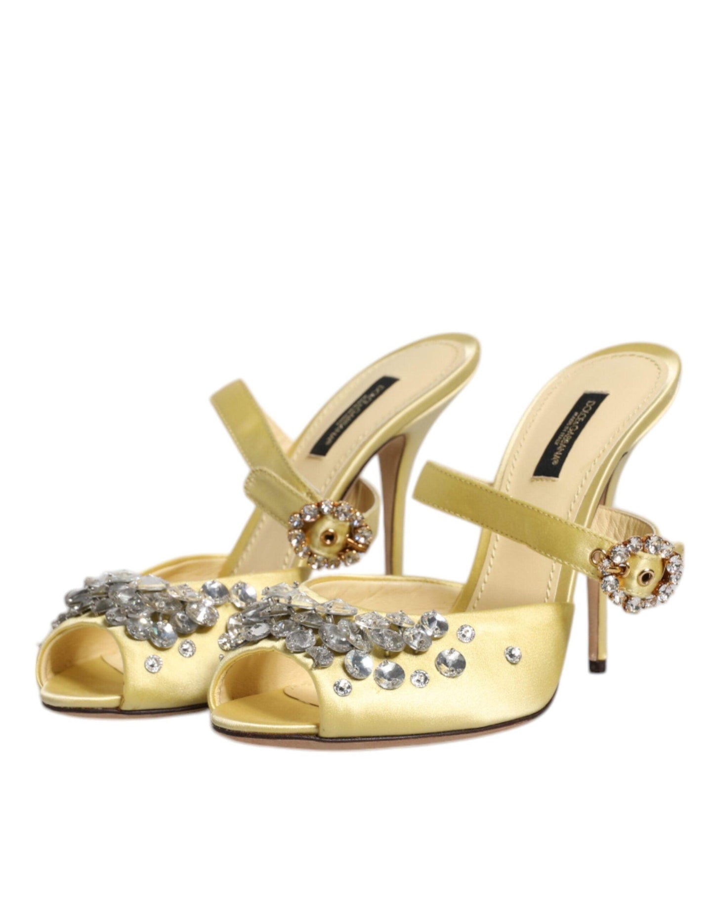 Dolce & Gabbana Yellow Crystal Slides KEIRA Sandals Shoes - Arichezz.store