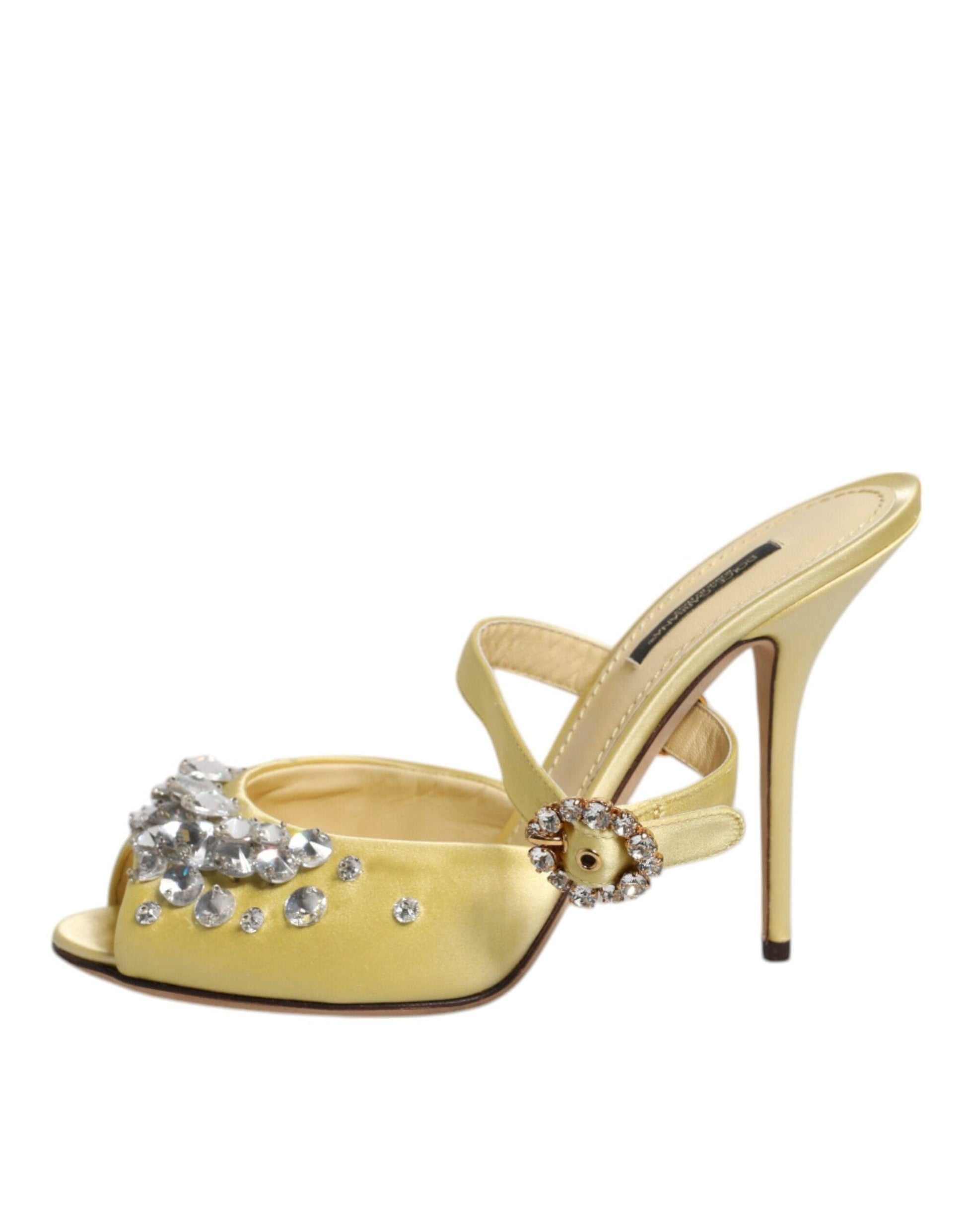 Dolce & Gabbana Yellow Crystal Slides KEIRA Sandals Shoes - Arichezz.store