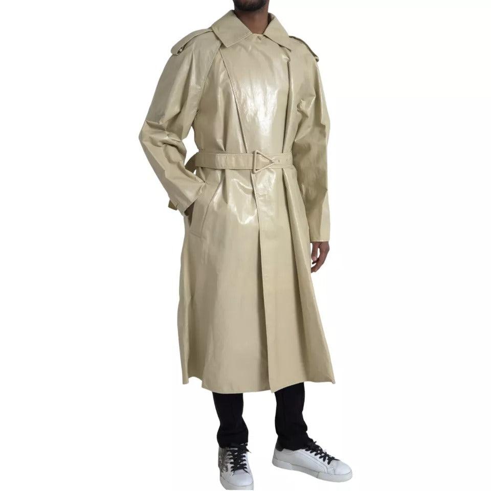 Bottega Veneta Beige Lambskin Leather Trench Coat Jacket - Arichezz.store