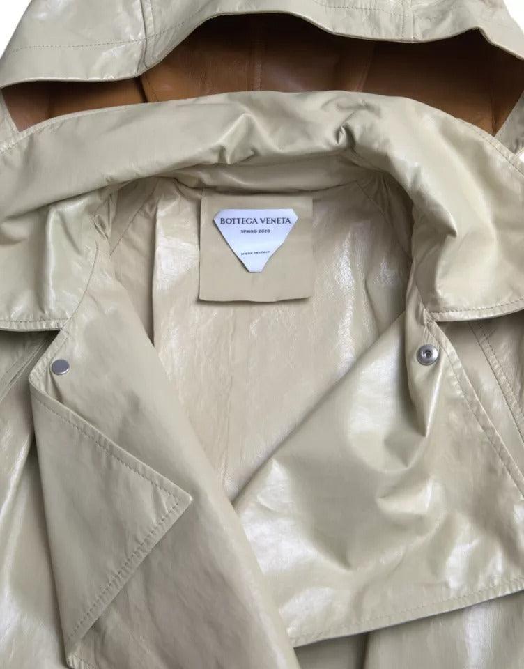 Bottega Veneta Beige Lambskin Leather Trench Coat Jacket - Arichezz.store