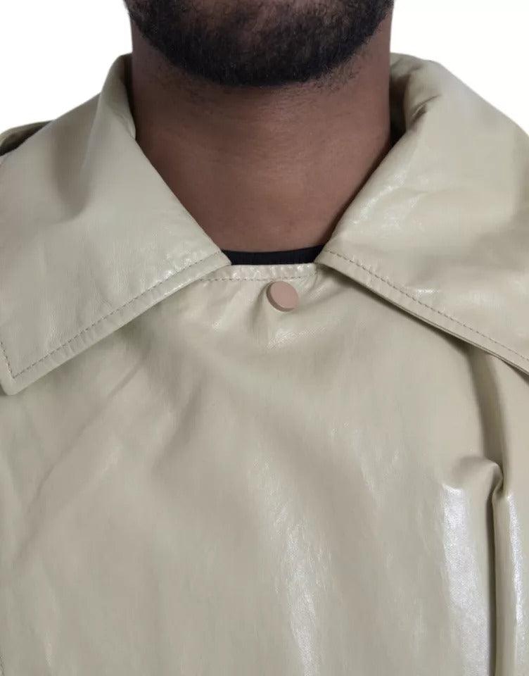 Bottega Veneta Beige Lambskin Leather Trench Coat Jacket - Arichezz.store