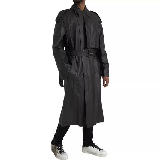 Bottega Veneta Black Leather Men Waterproof Trenchcoat Jacket - Arichezz.store