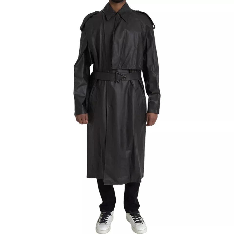 Bottega Veneta Black Leather Men Waterproof Trenchcoat Jacket - Arichezz.store