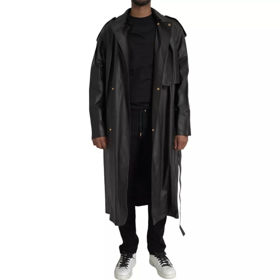 Bottega Veneta Black Leather Men Waterproof Trenchcoat Jacket - Arichezz.store