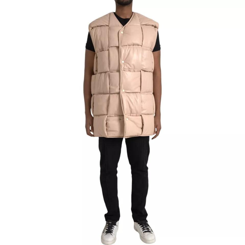 Bottega Veneta Beige Quilted Sleeveless Calf Leather Jacket - Arichezz.store