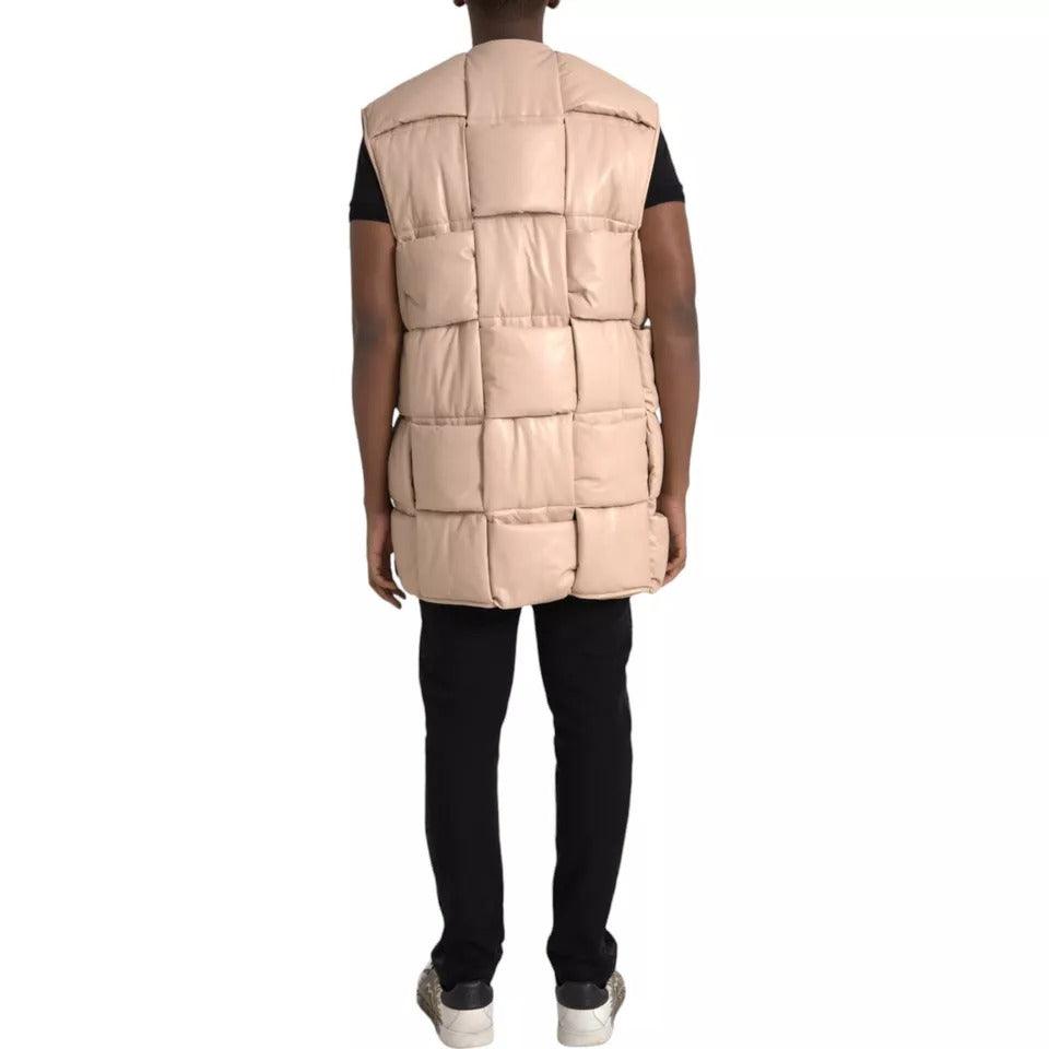 Bottega Veneta Beige Quilted Sleeveless Calf Leather Jacket - Arichezz.store